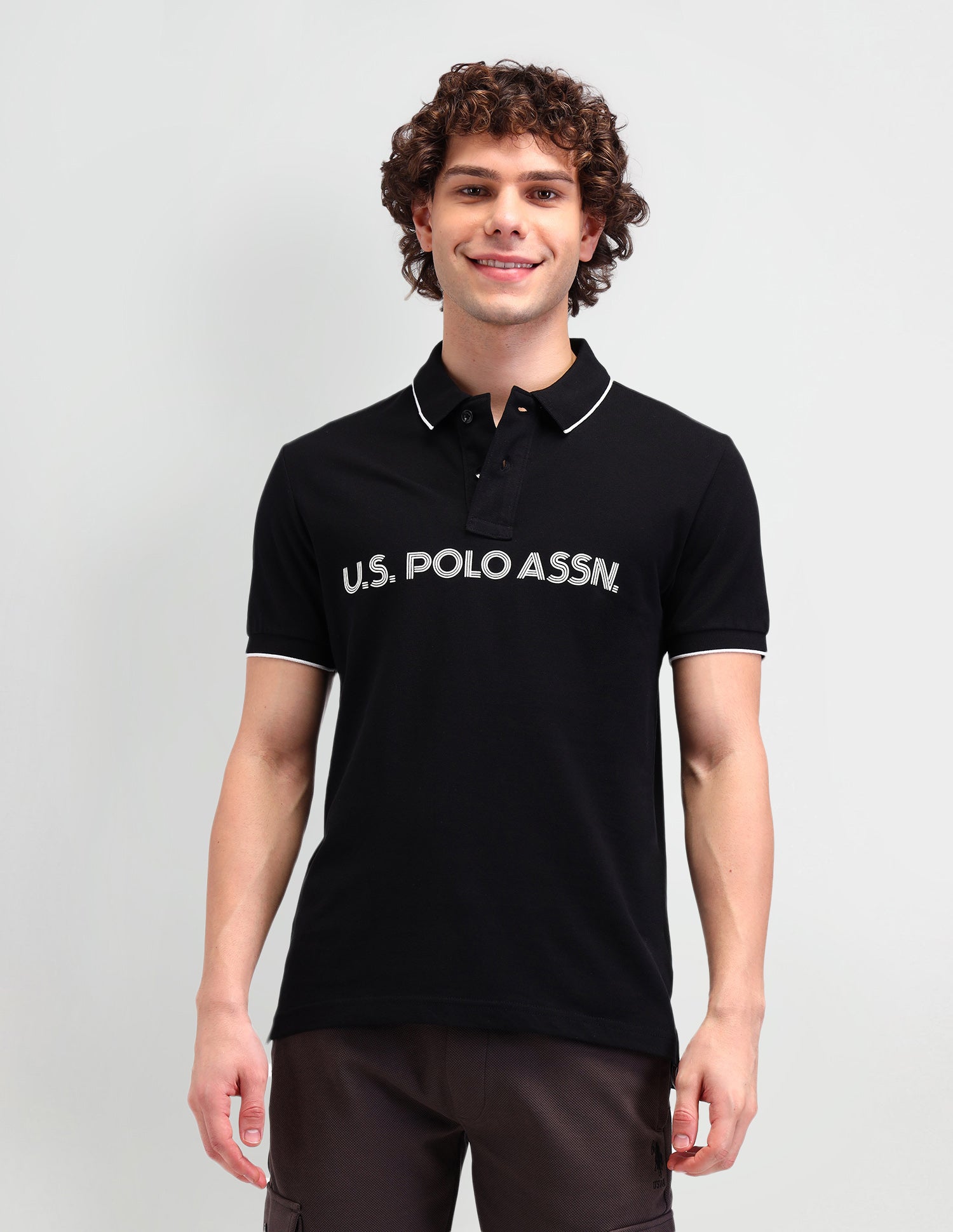 Brand Printed Cotton Polo Shirt Uspa Black - U.S. Polo Assn. India | Large
