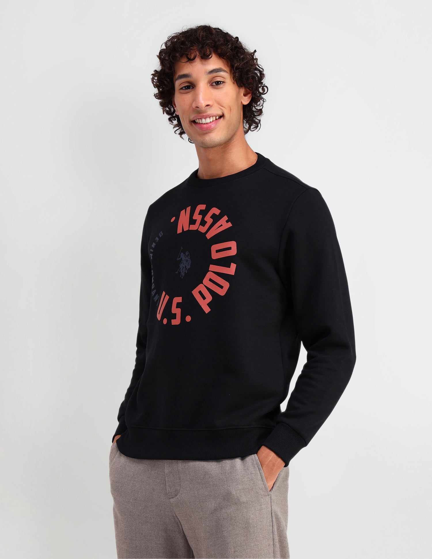 Crew Neck Regular Fit Sweatshirt Black - U.S. Polo Assn. India | Large