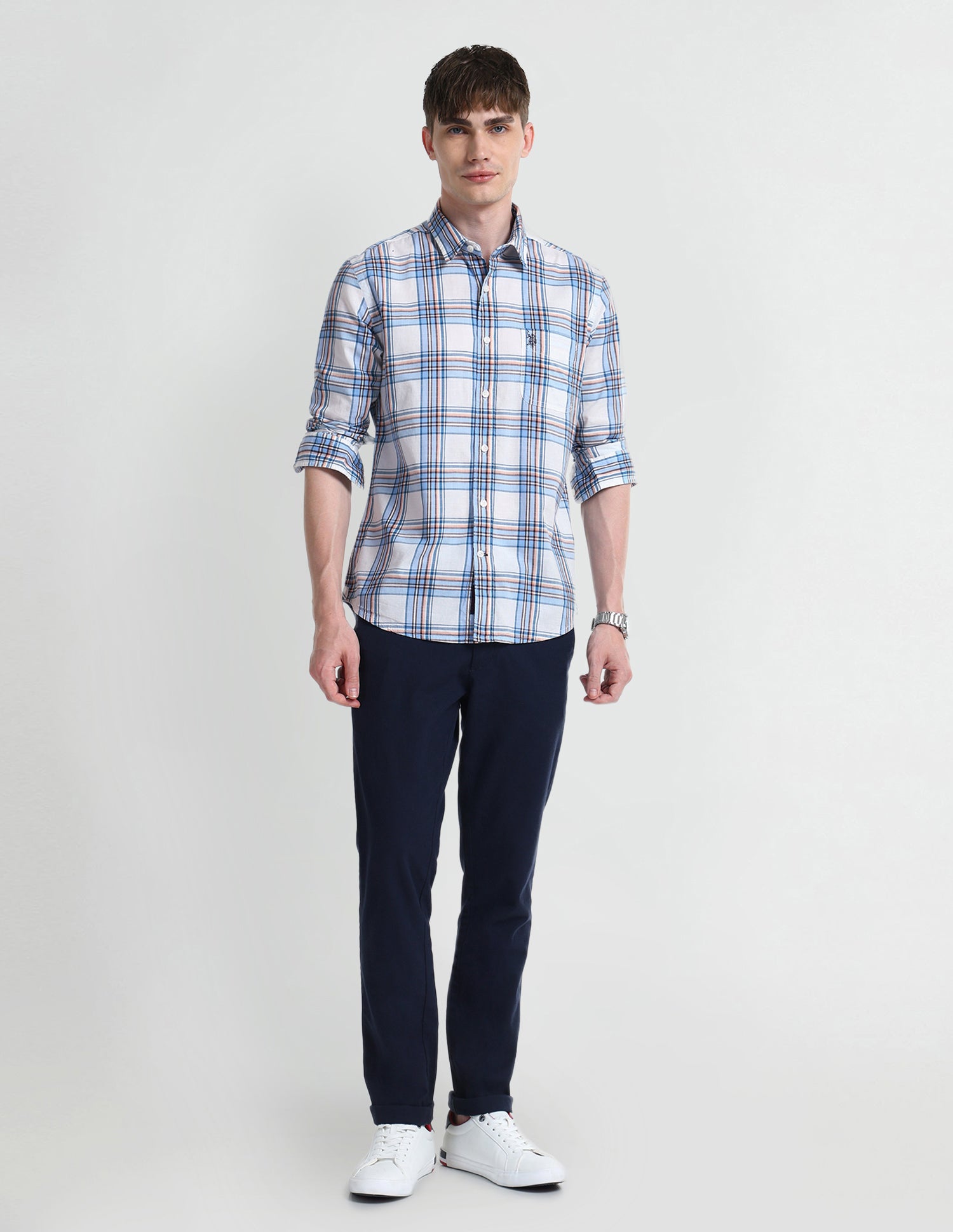 Dupplin Checked Slim Fit Shirt Blue - U.S. Polo Assn. India | Large