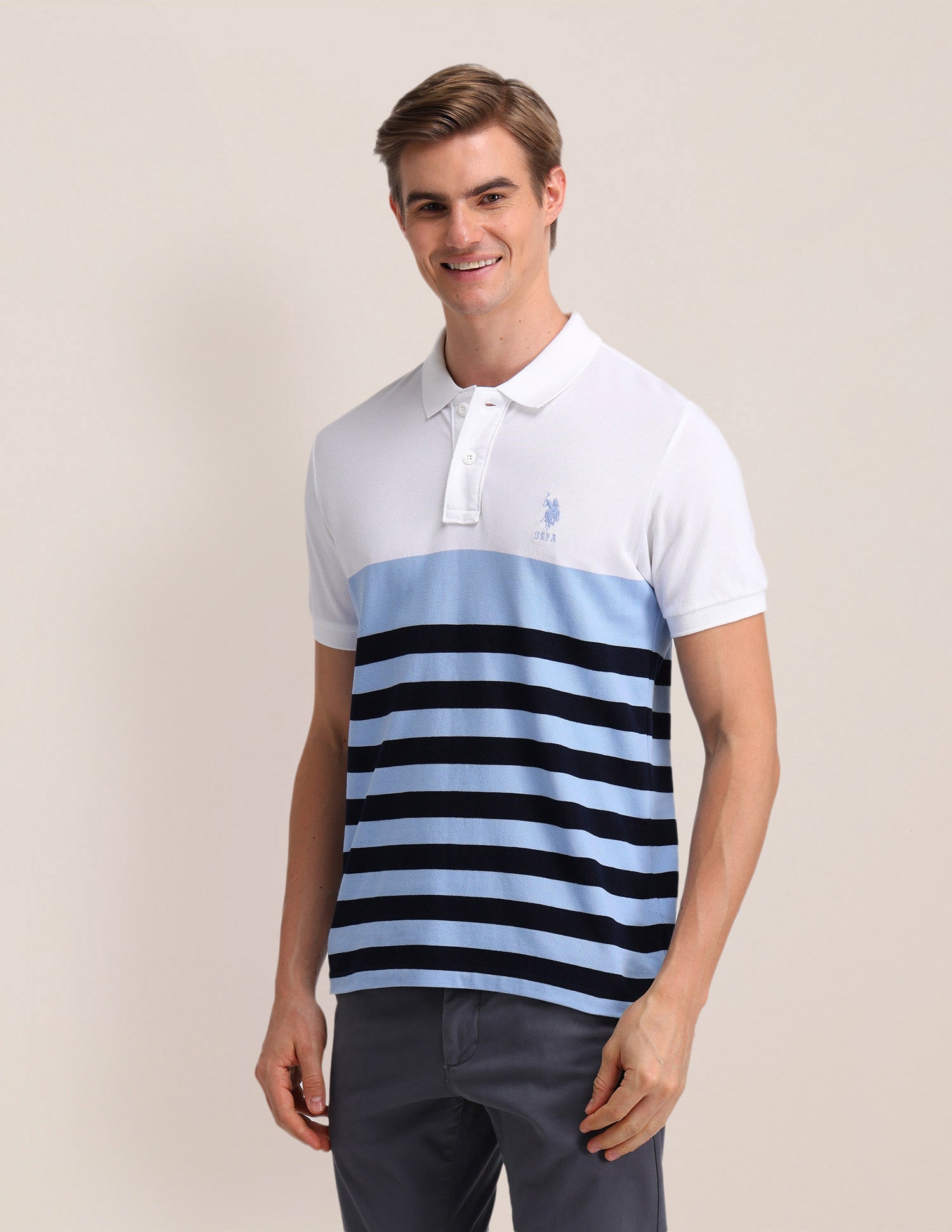Horizontal Striped Slim Fit Polo Shirt White - U.S. POLO ASSN. | Large