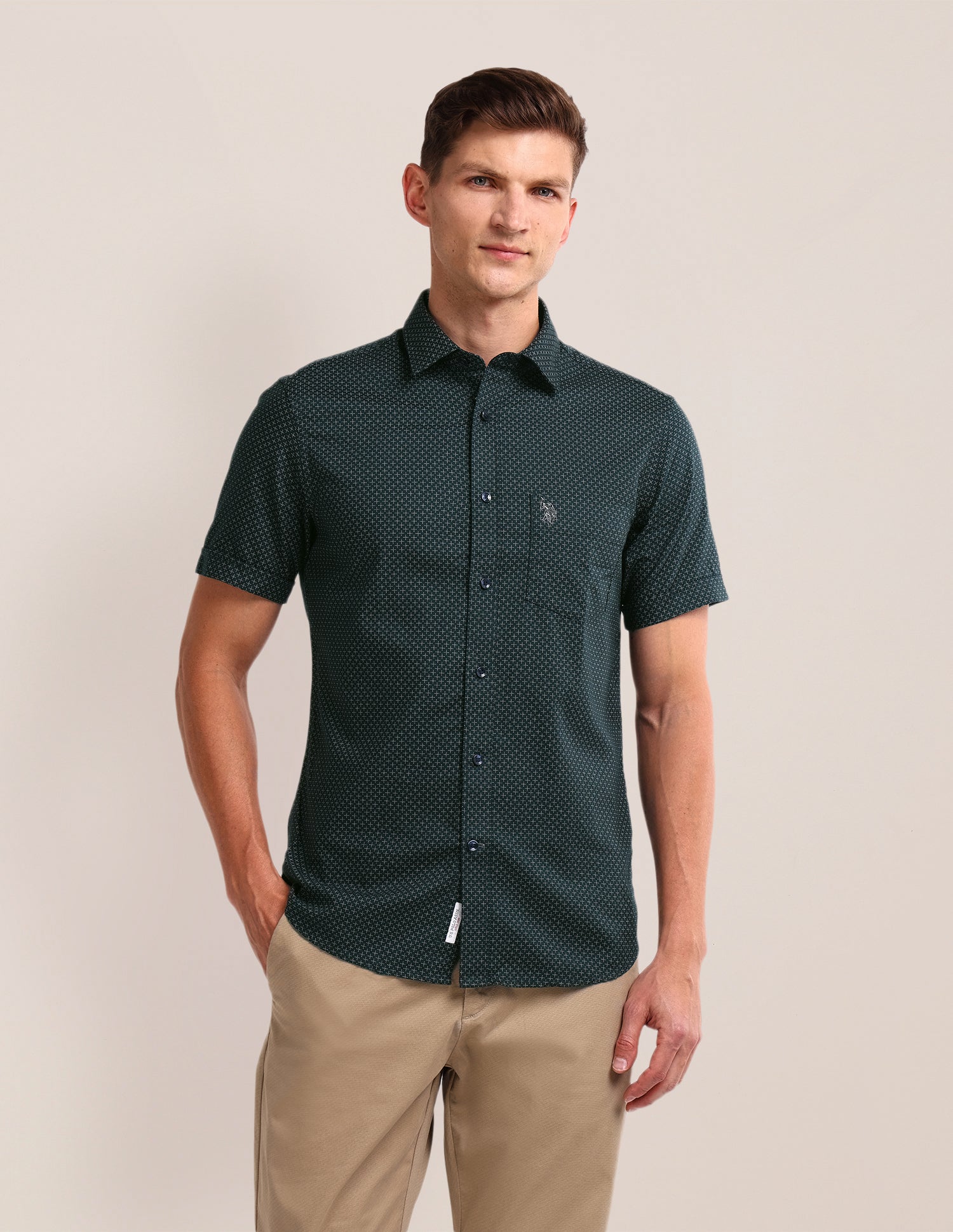 All-over Regular Fit Shirt Dark-Green - U.S. Polo Assn. India | Large