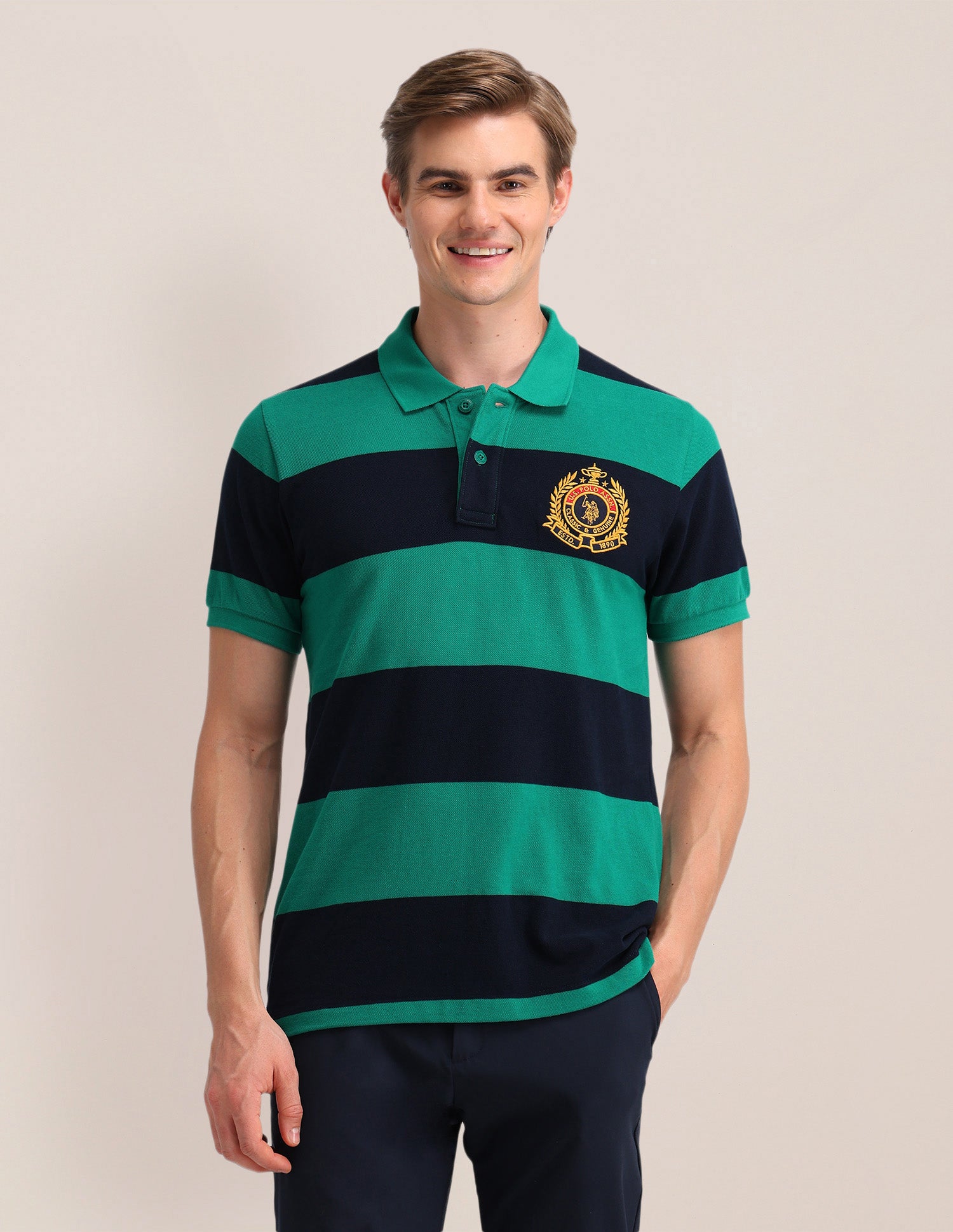 Horizontal Striped Slim Fit Polo Shirt Green - U.S. Polo Assn. India | Large