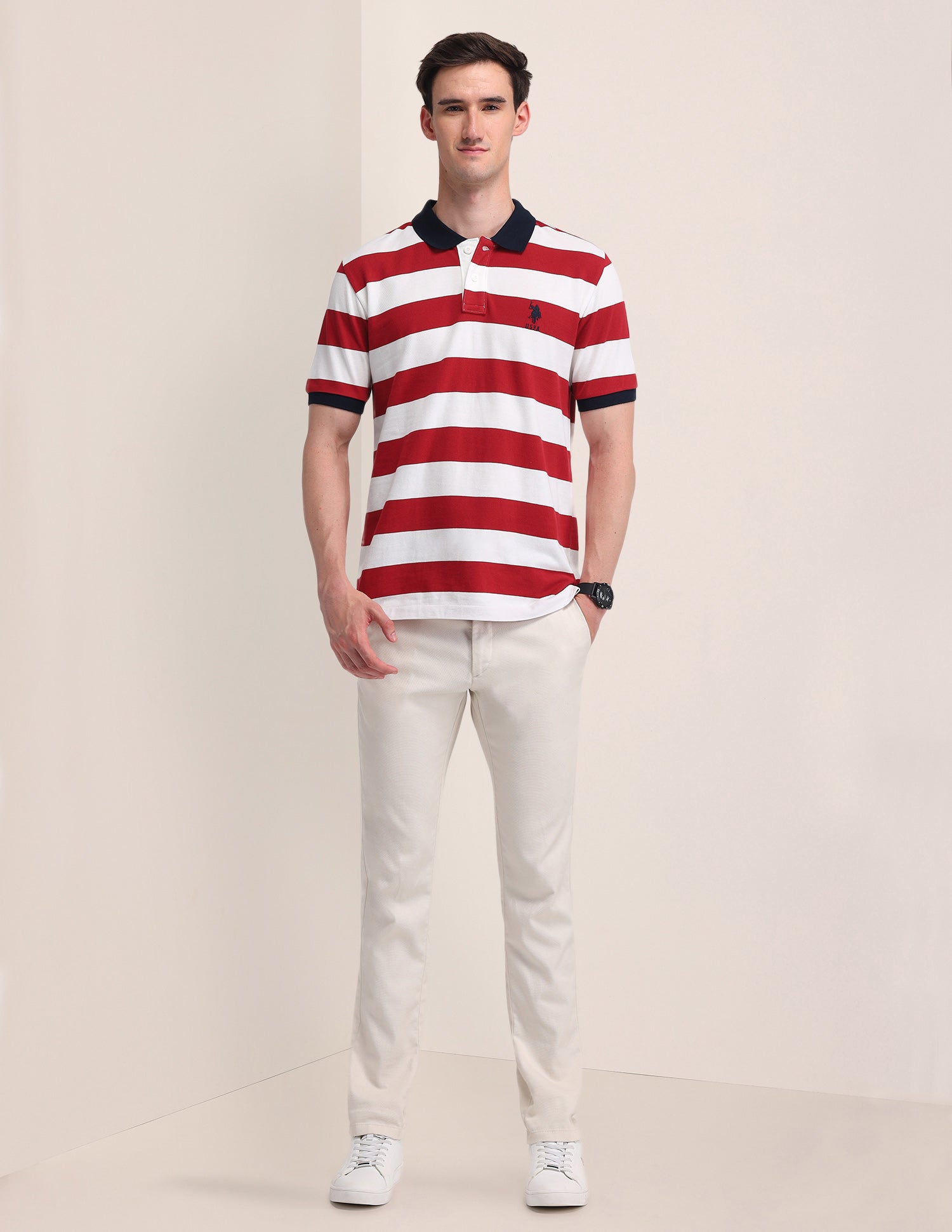 Horizontal Striped Slim Fit Polo Shirt Red - U.S. POLO ASSN. | Large