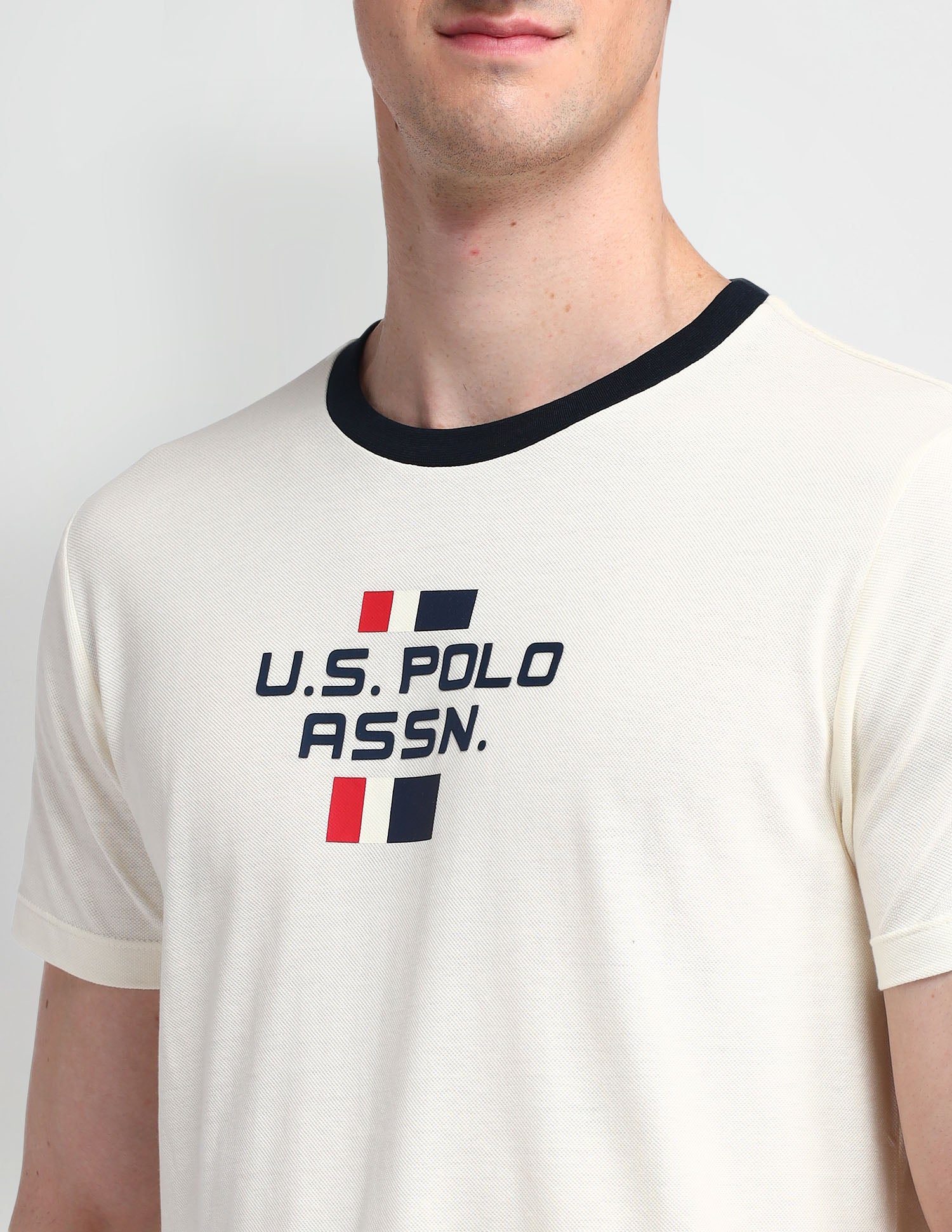 Brand Printed Muscle Fit T-Shirt Uspa Ivory - U.S. Polo Assn. India | Large