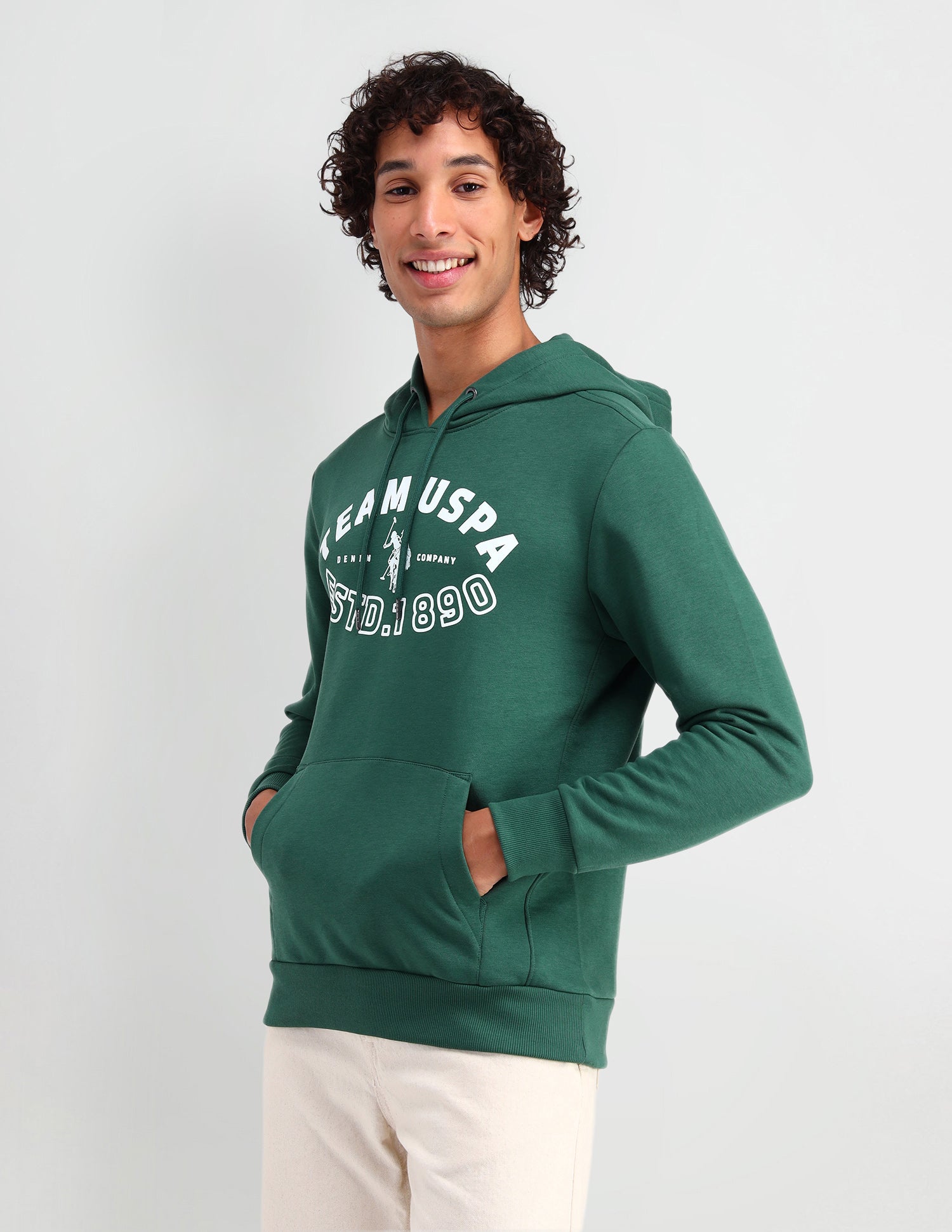 Hooded Brand Printed Sweatshirt Dark Green - U.S. Polo Assn. India | Large