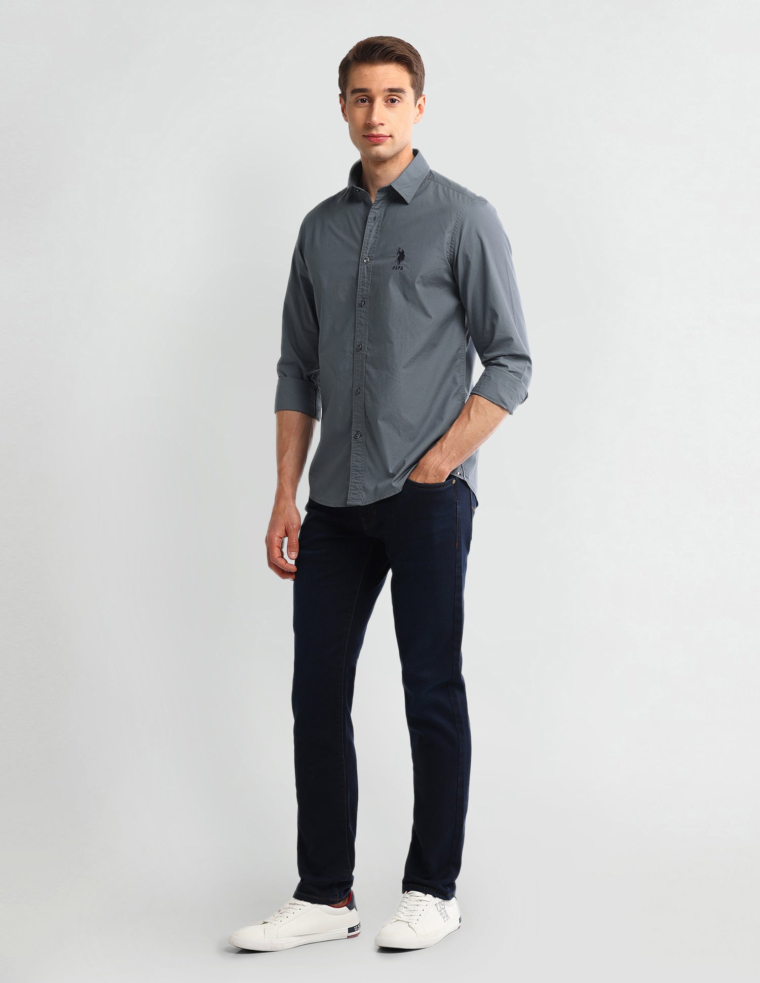 Solid Slim Fit Formal Shirt Grey - U.S. Polo Assn. India | Large