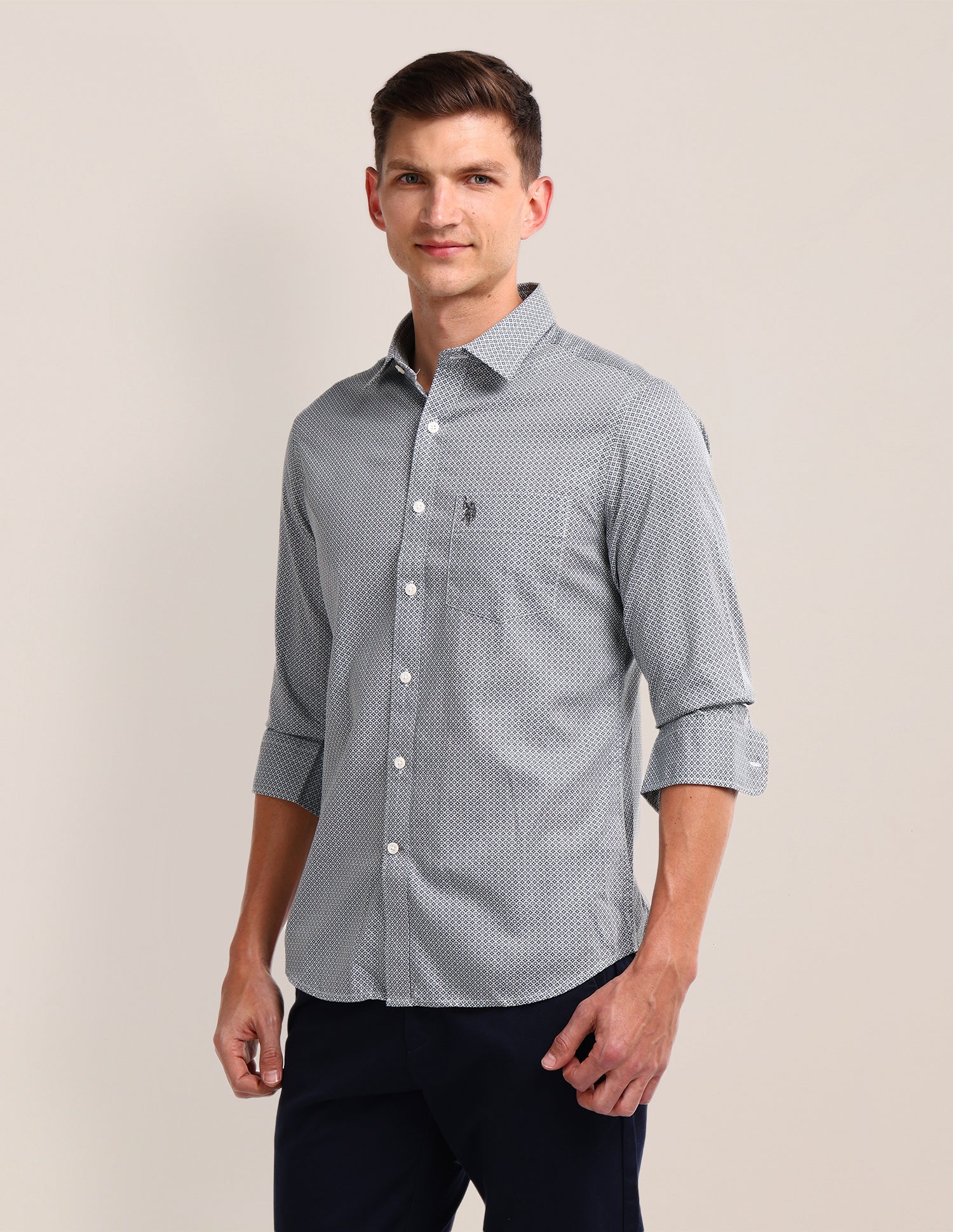 Geometric Regular Fit Shirt Grey - U.S. Polo Assn. India | Large