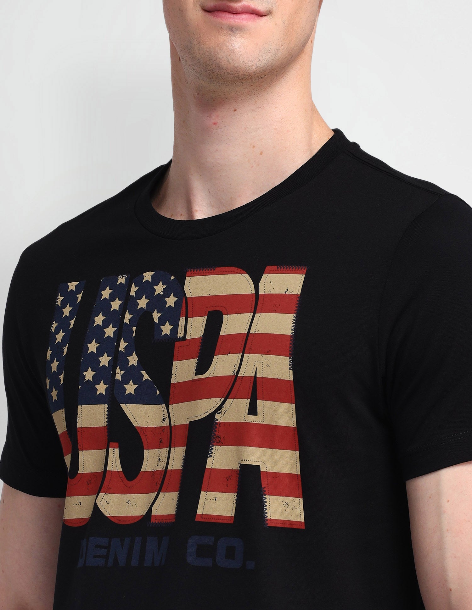 Graphic Printed Muscle Fit T-Shirt Uspa Black - U.S. Polo Assn. India | Large