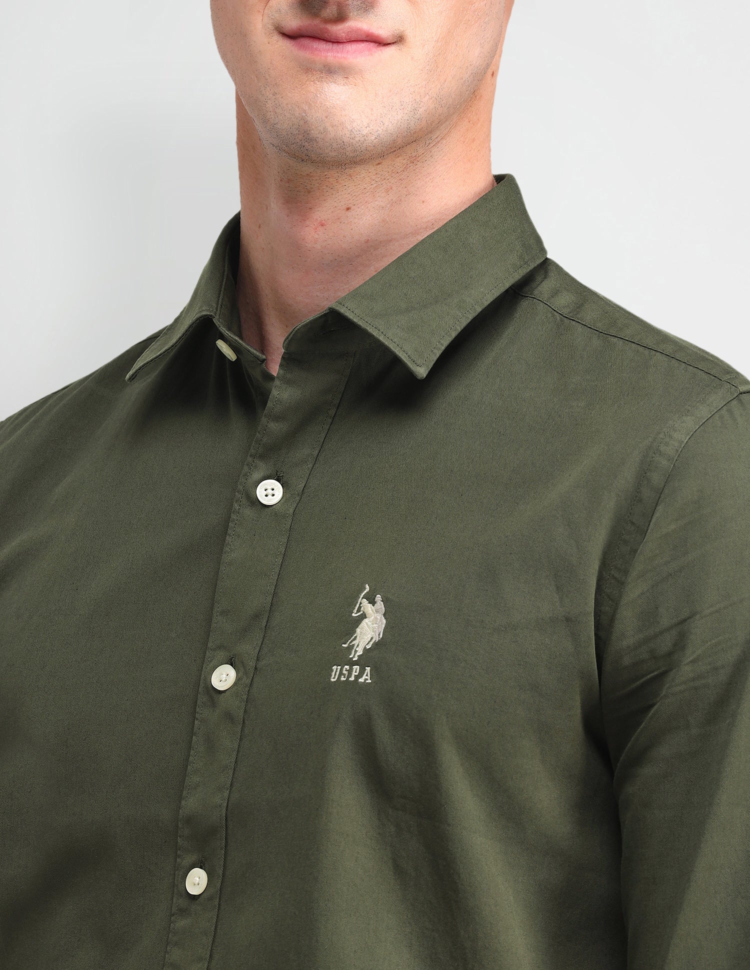 Solid Slim Fit Shirt Light Olive - U.S. POLO ASSN. | Large