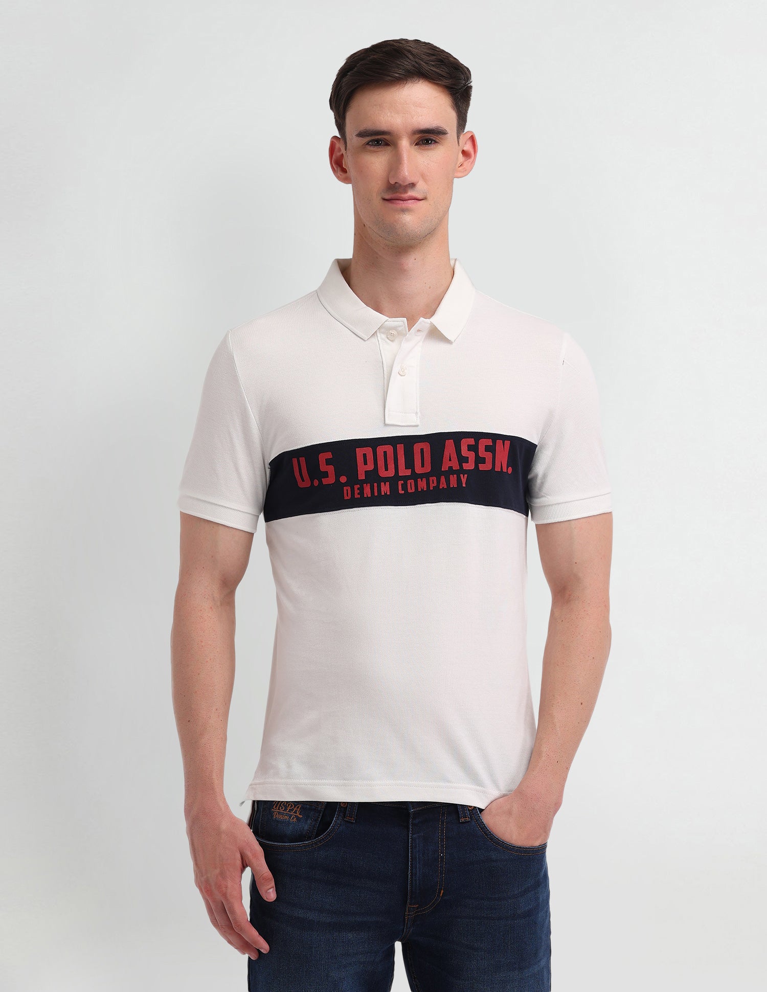 Brand Printed Muscle Fit Polo Shirt Uspa Ivory - U.S. Polo Assn. India | Large