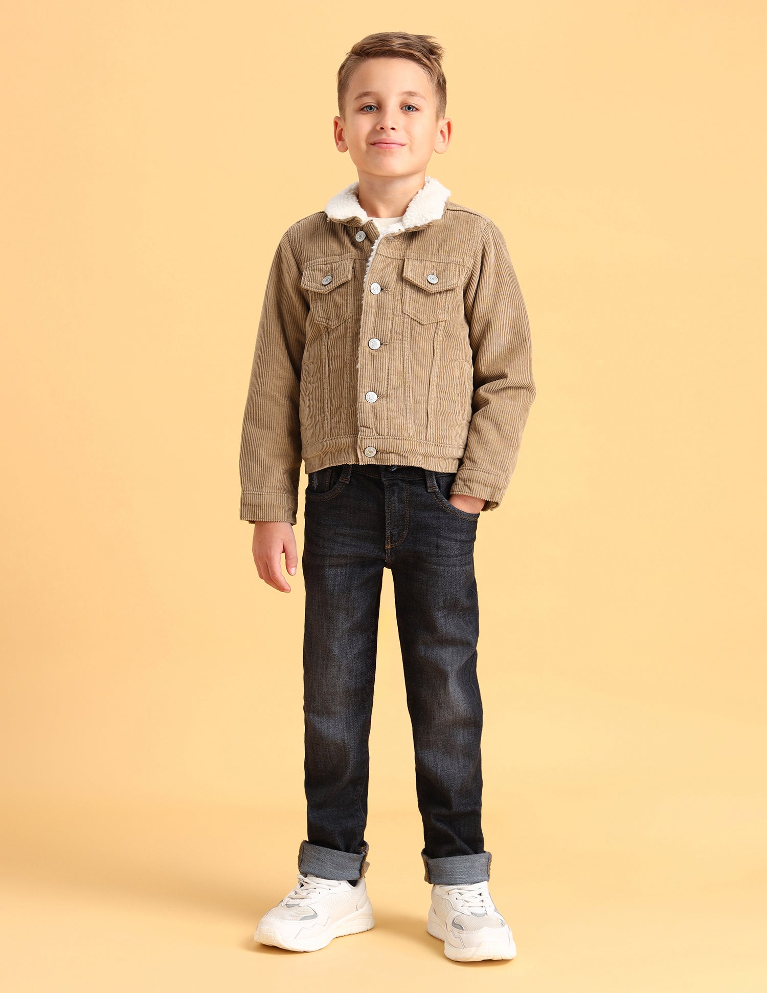 Boys Textured Cotton Regular Fit Jacket Beige - U.S. POLO ASSN. | Large