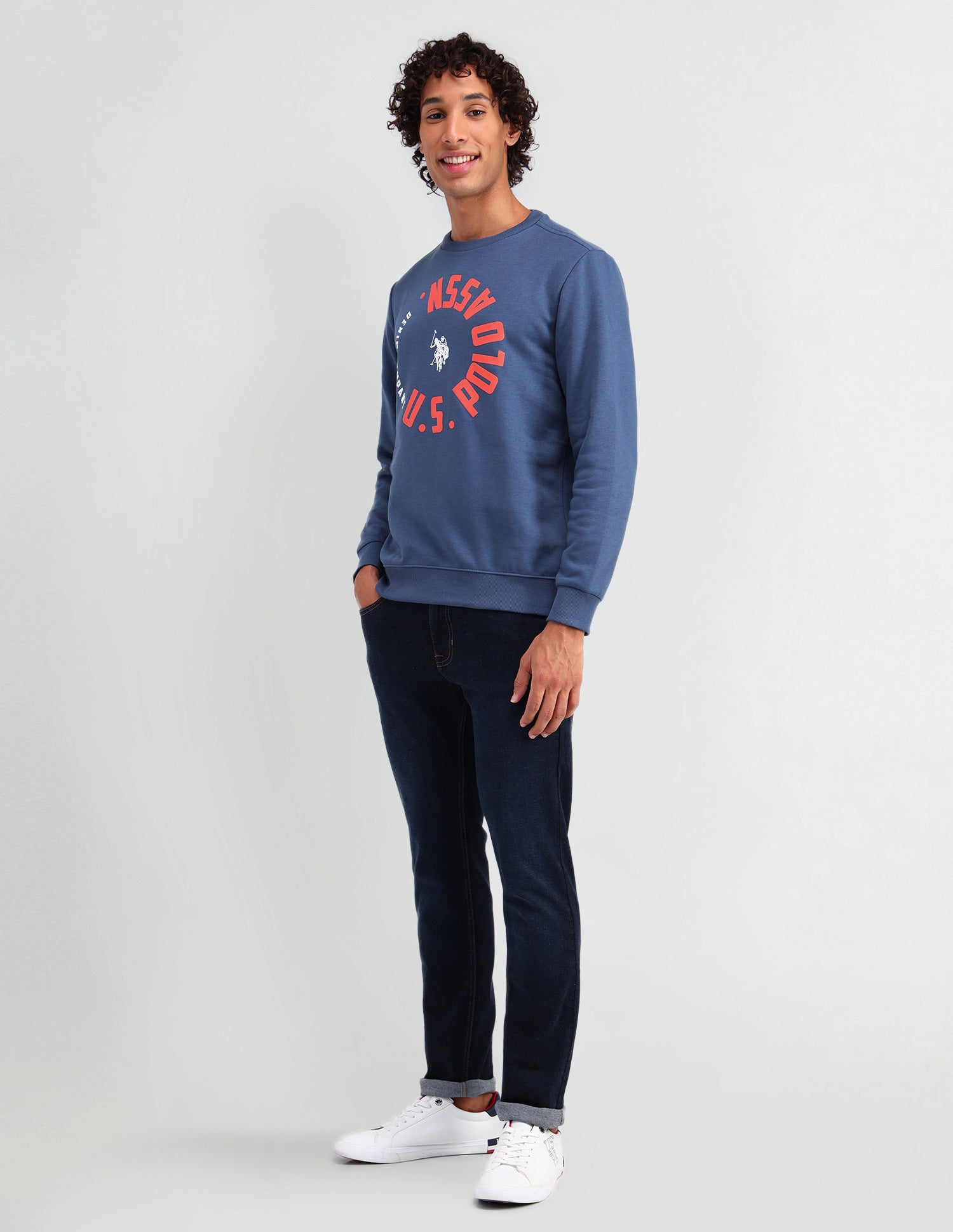 Crew Neck Brand Printed Sweatshirt Medium Blue - U.S. POLO ASSN. | Large