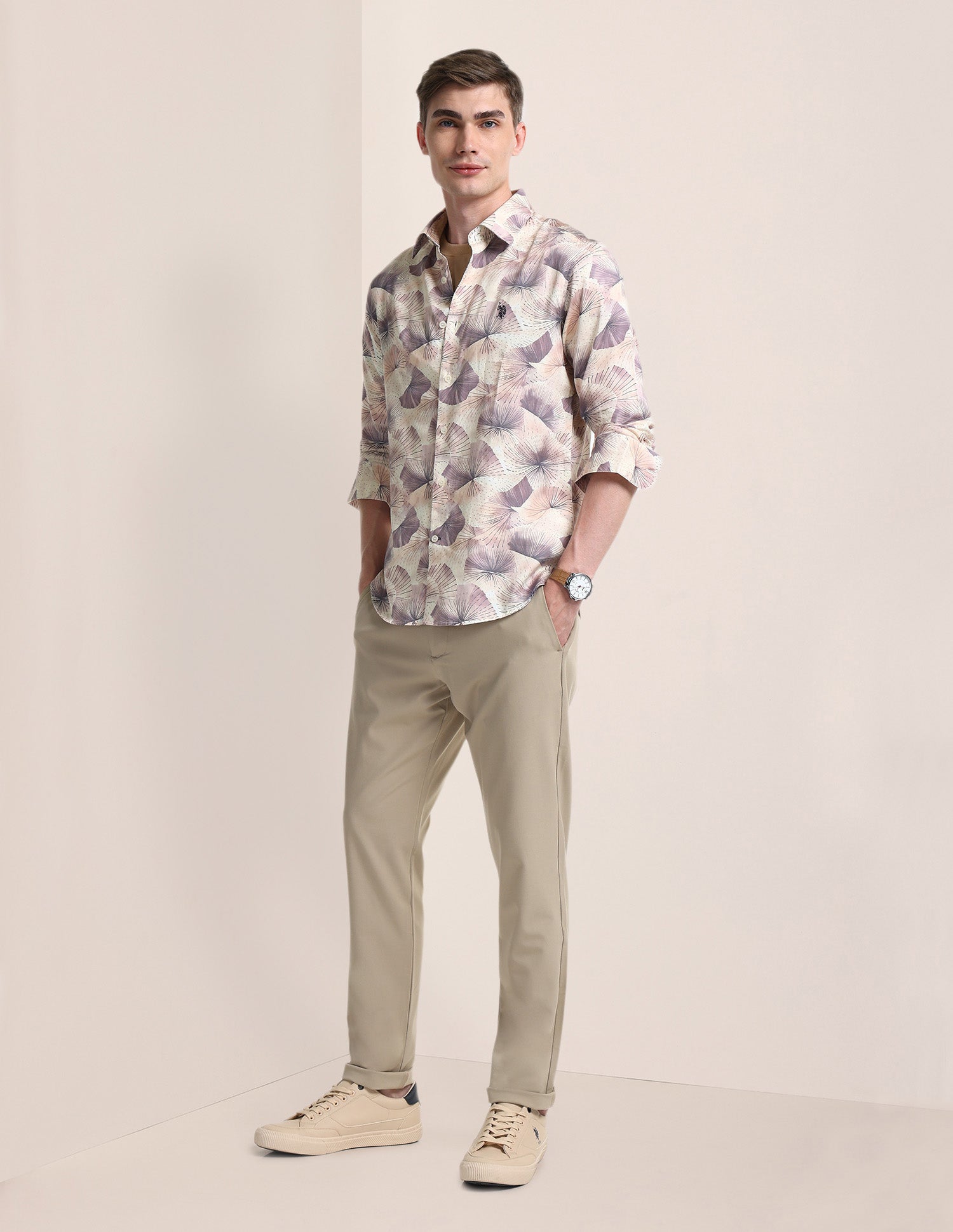 All-over Regular Fit Shirt Beige - U.S. POLO ASSN. | Large