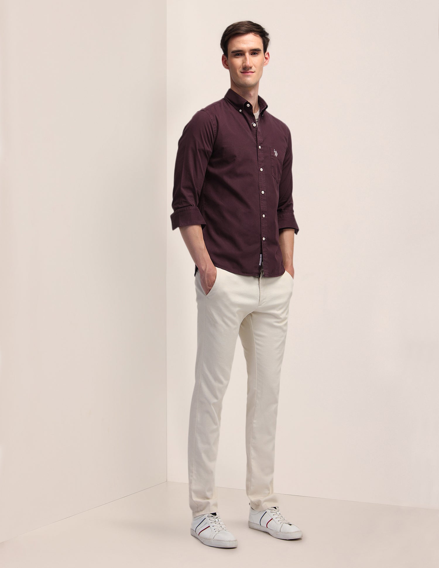 Tailored Fit Cotton Shirt Maroon - U.S. POLO ASSN. | Large