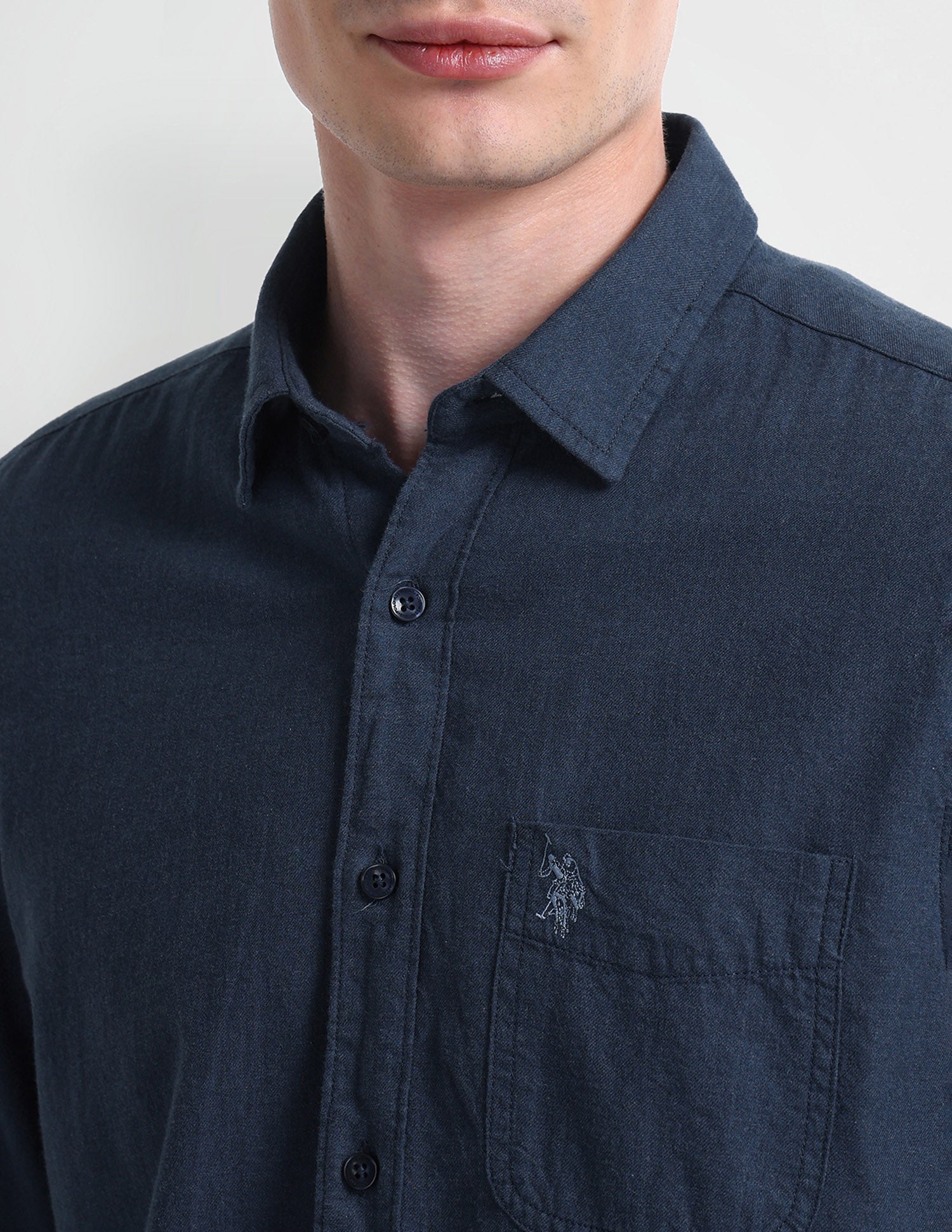 Solid Slim Fit Shirt Navy - U.S. Polo Assn. India | Large