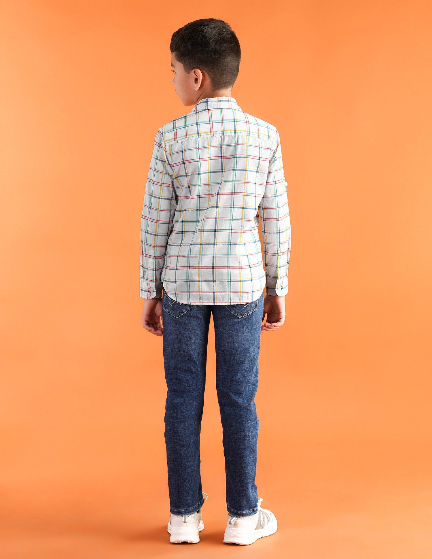 Boys Regular Fit Grid Tattersall Checks Shirt White - U.S. Polo Assn. India | Large
