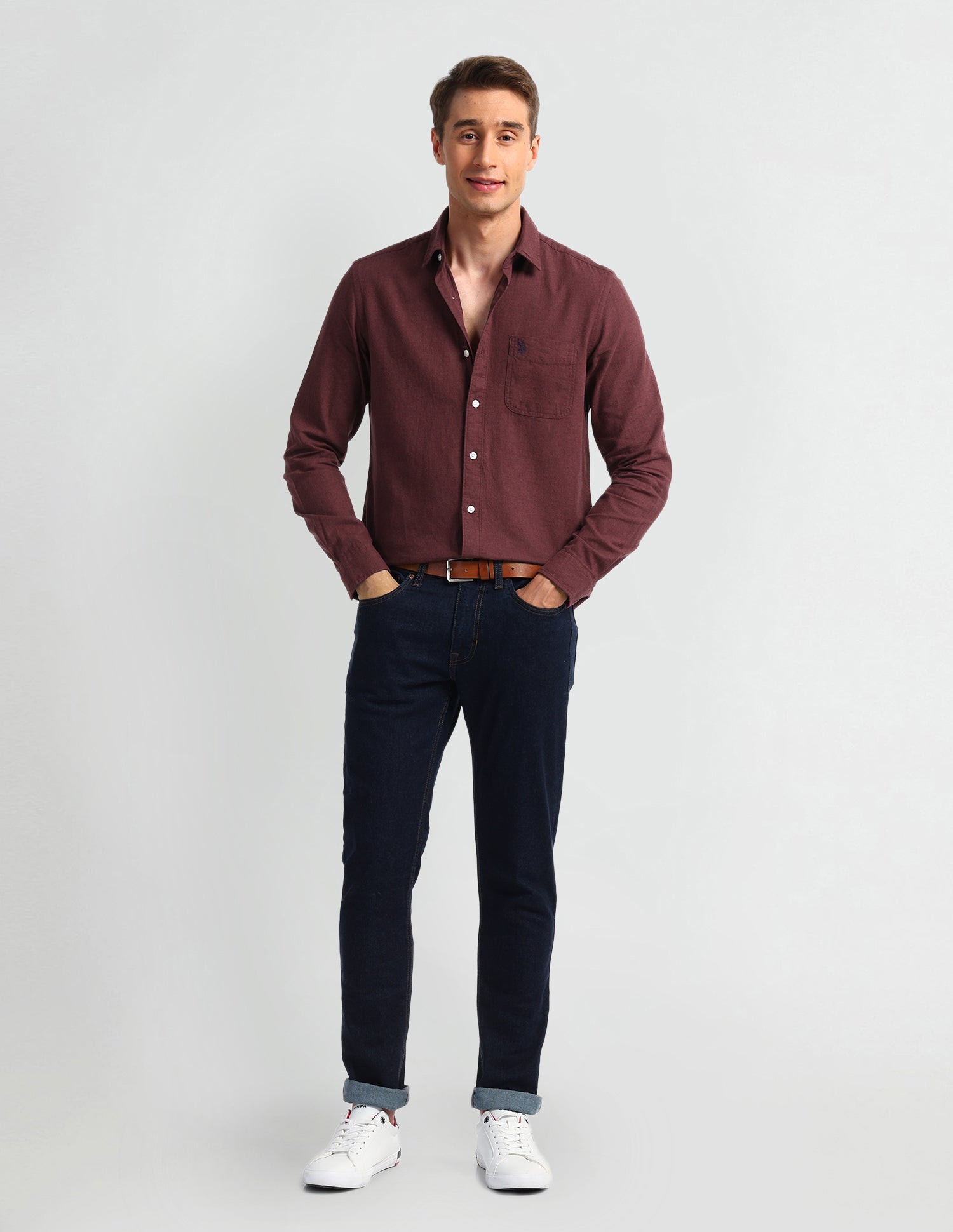 Solid Slim Fit Shirt Maroon - U.S. Polo Assn. India | Large