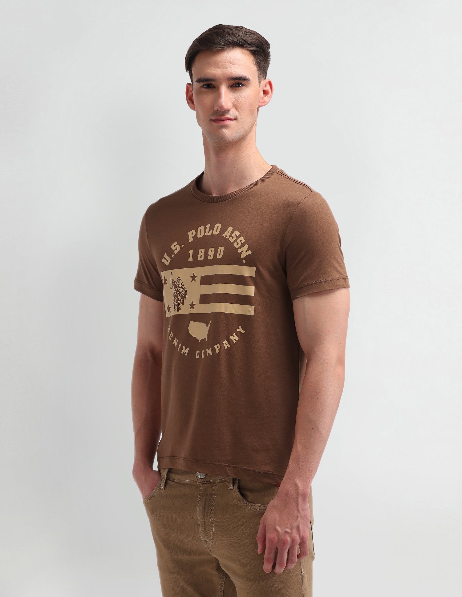Graphic Printed Cotton T-Shirt Bombay Brown - U.S. Polo Assn. India | Large