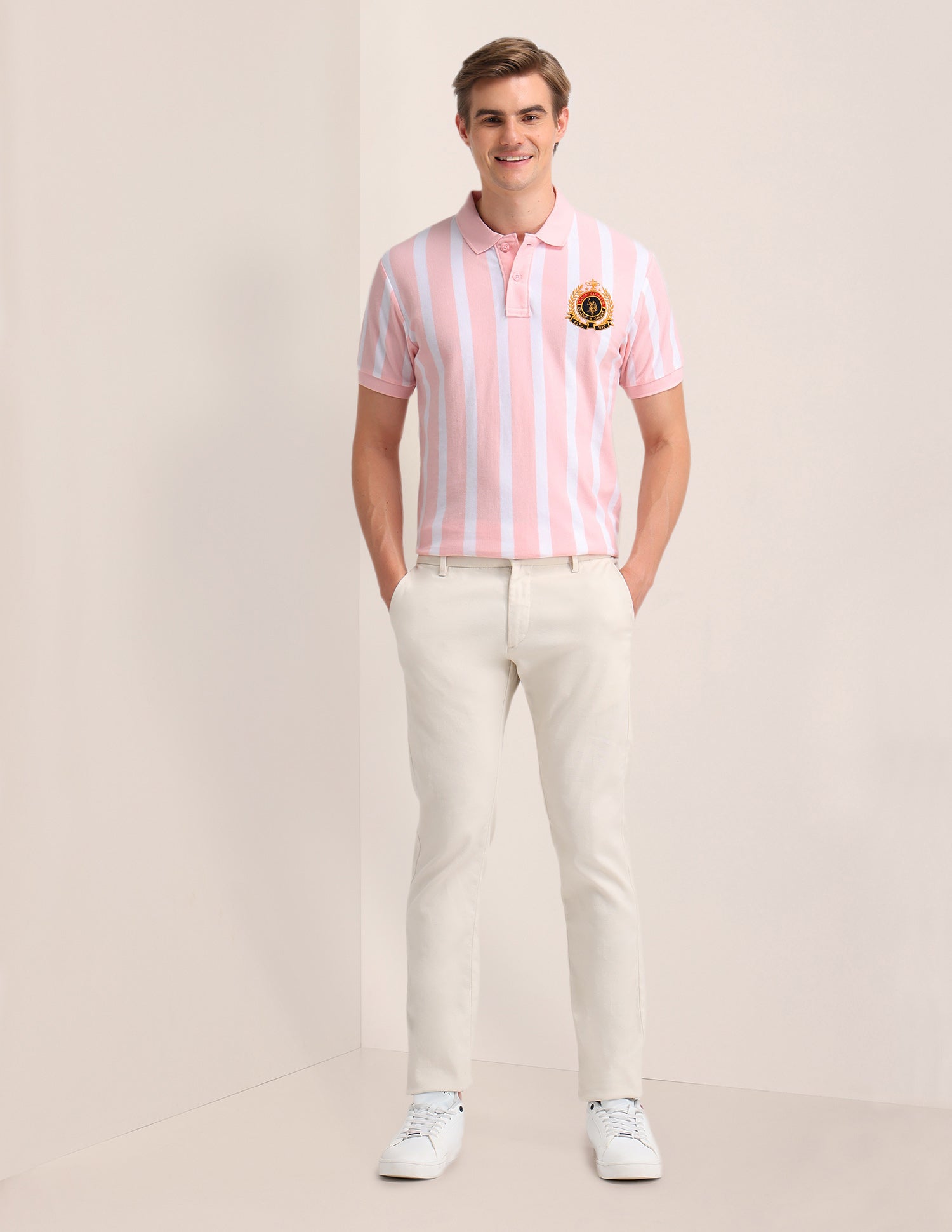 Vertical Striped Slim Fit Polo Shirt Light Pink - U.S. POLO ASSN. | Large