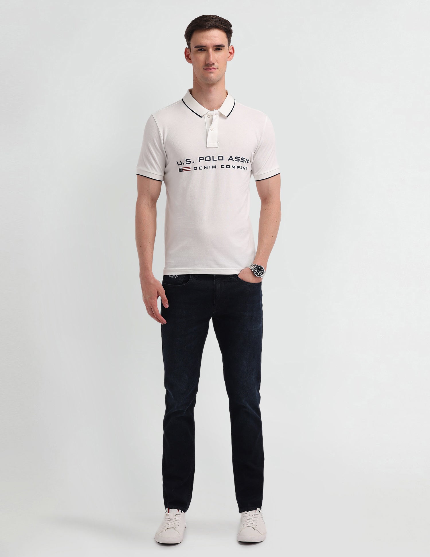 Brand Printed Cotton Polo Shirt Uspa Ivory - U.S. Polo Assn. India | Large