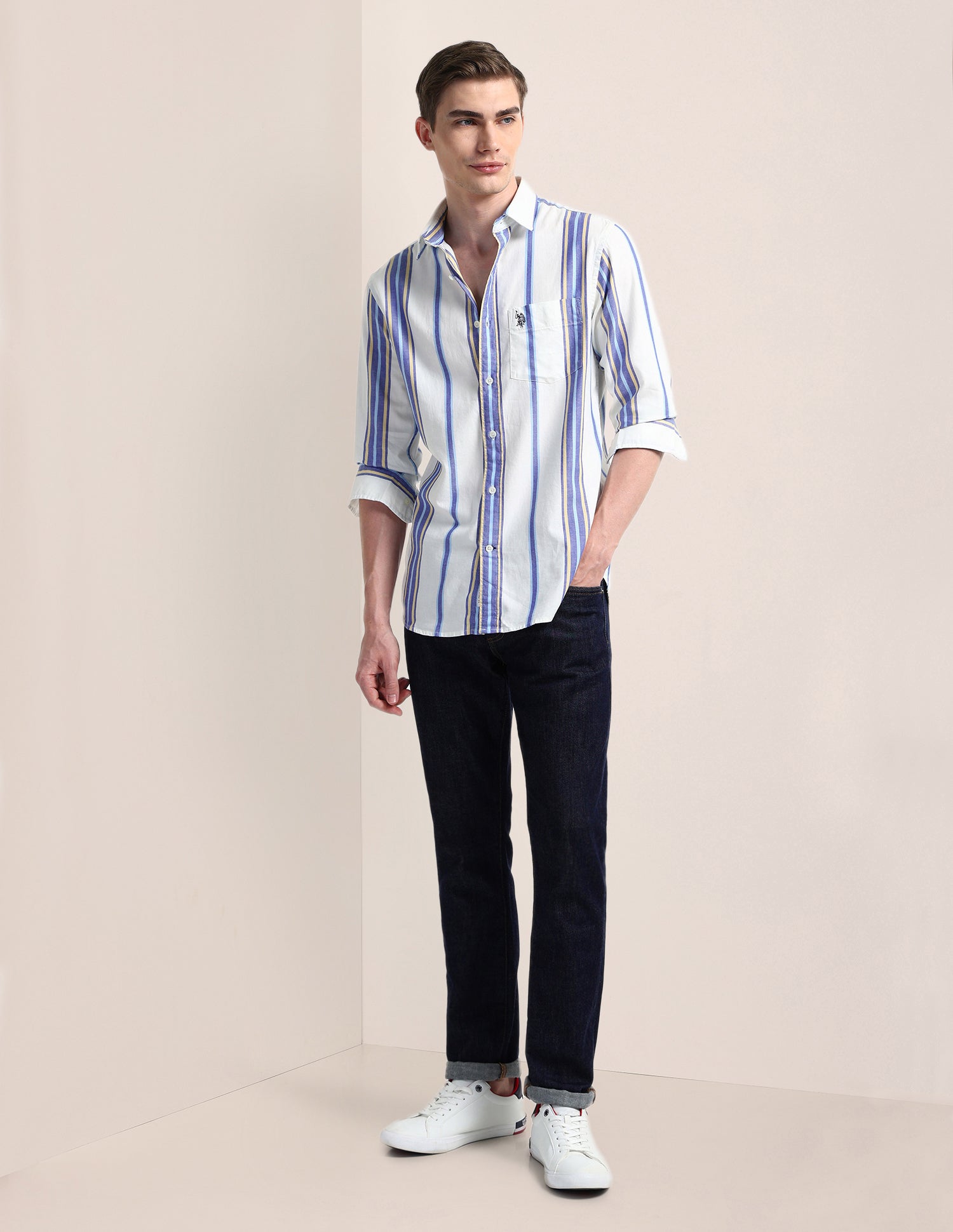 Vertical Striped Regular Fit Shirt Blue - U.S. Polo Assn. India | Large