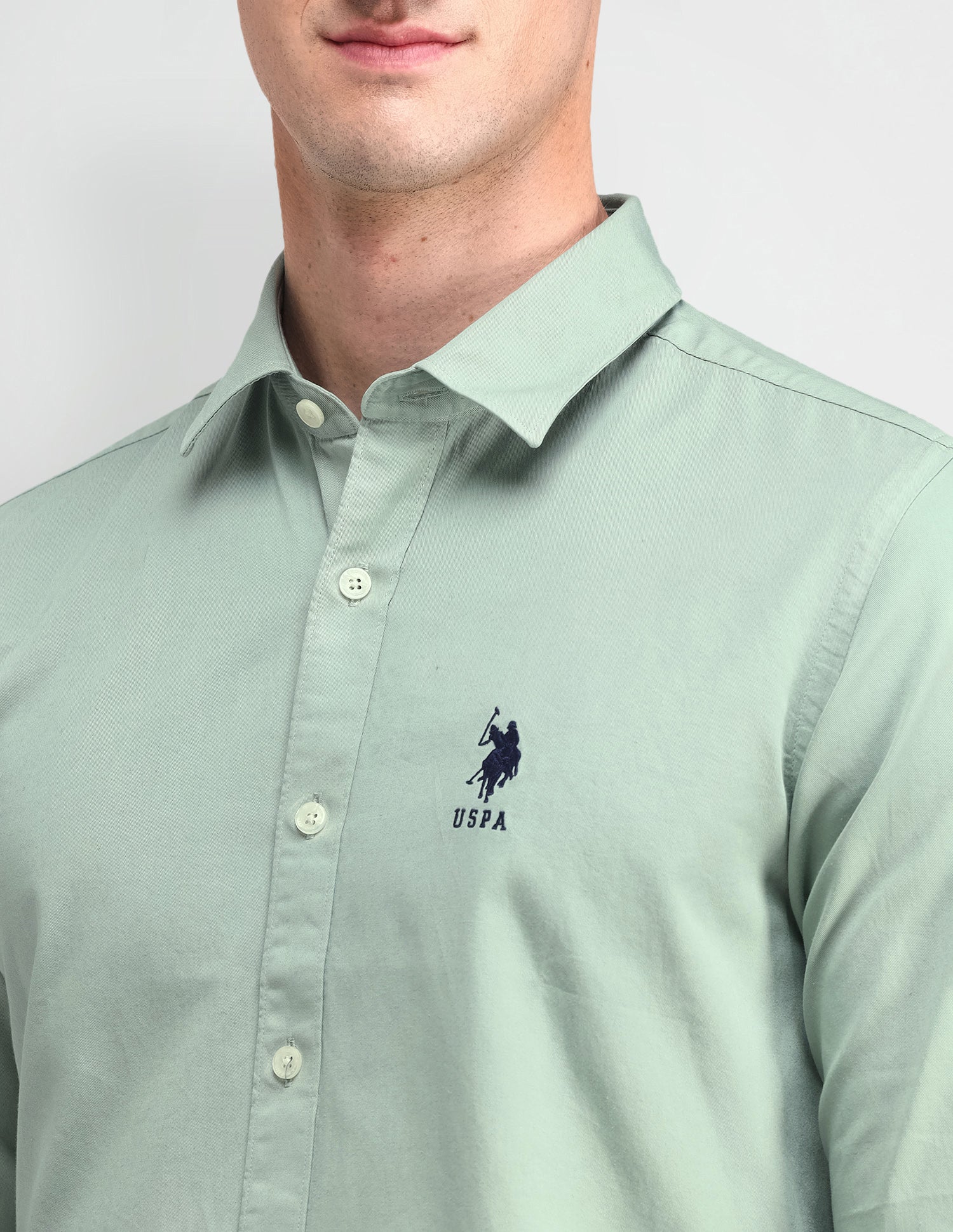 Slim Fit Cotton Shirt Light Green - U.S. POLO ASSN. | Large