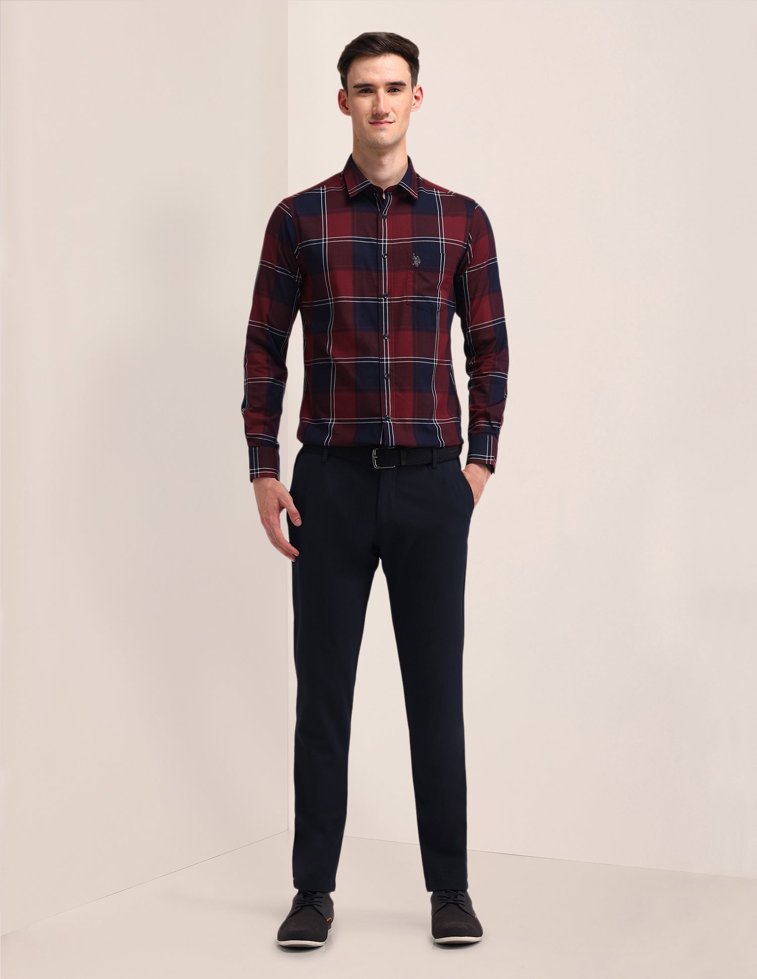 Tailored Fit Tartan Checks Shirt Maroon - U.S. POLO ASSN. | Large