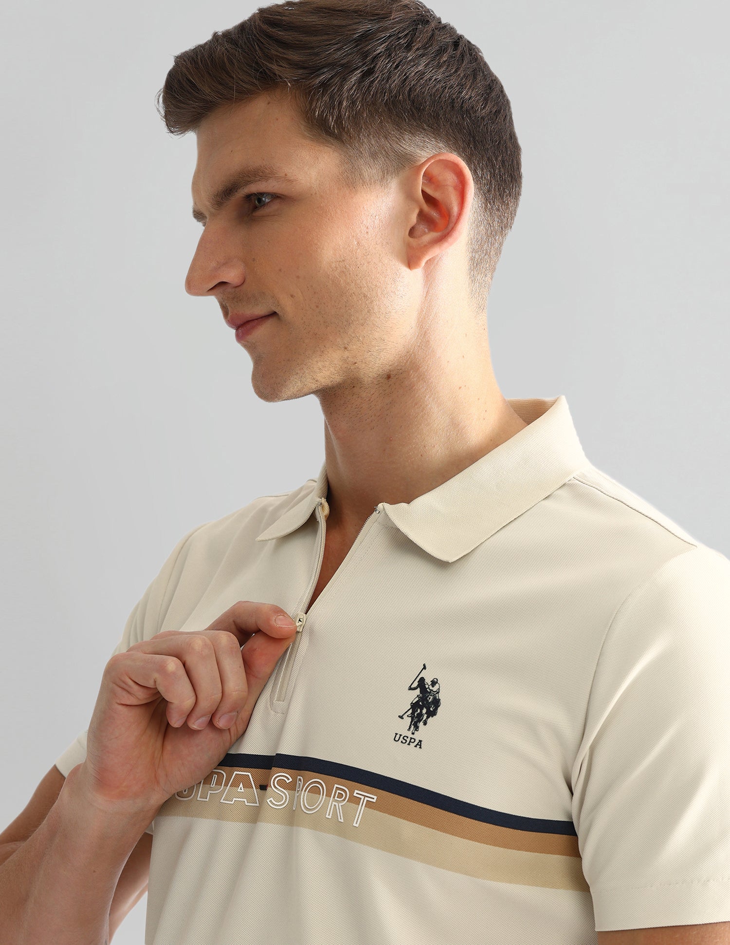 Horizontal Striped Slim Polo Shirt Beige - U.S. Polo Assn. India | Large