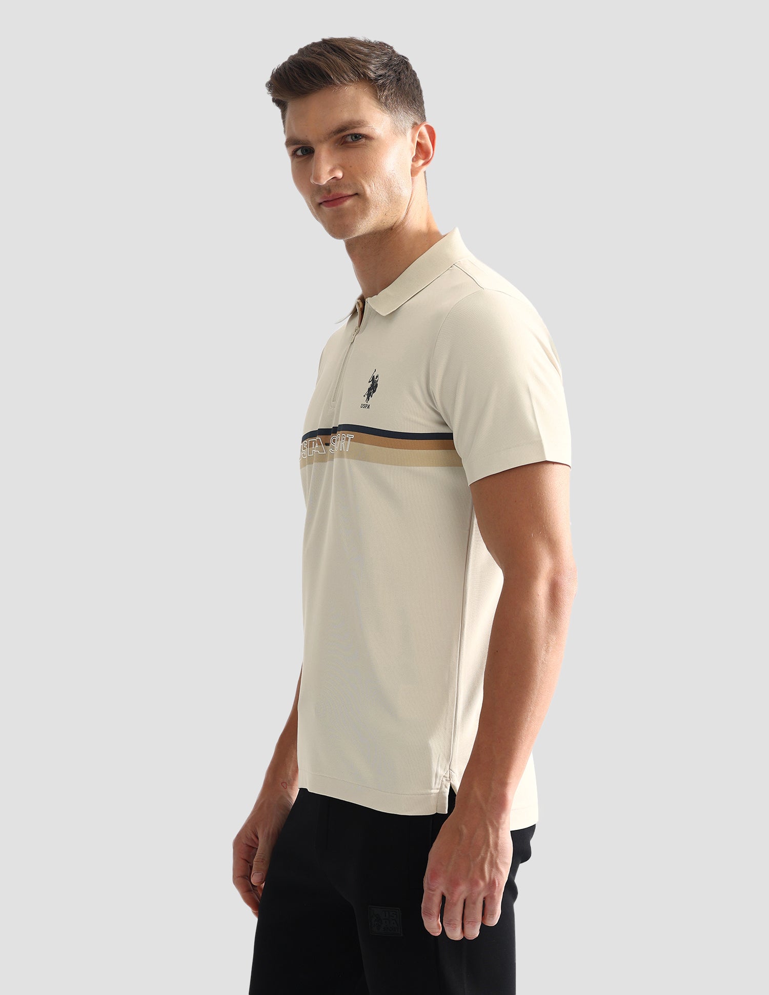 Horizontal Striped Slim Polo Shirt Beige - U.S. Polo Assn. India | Large