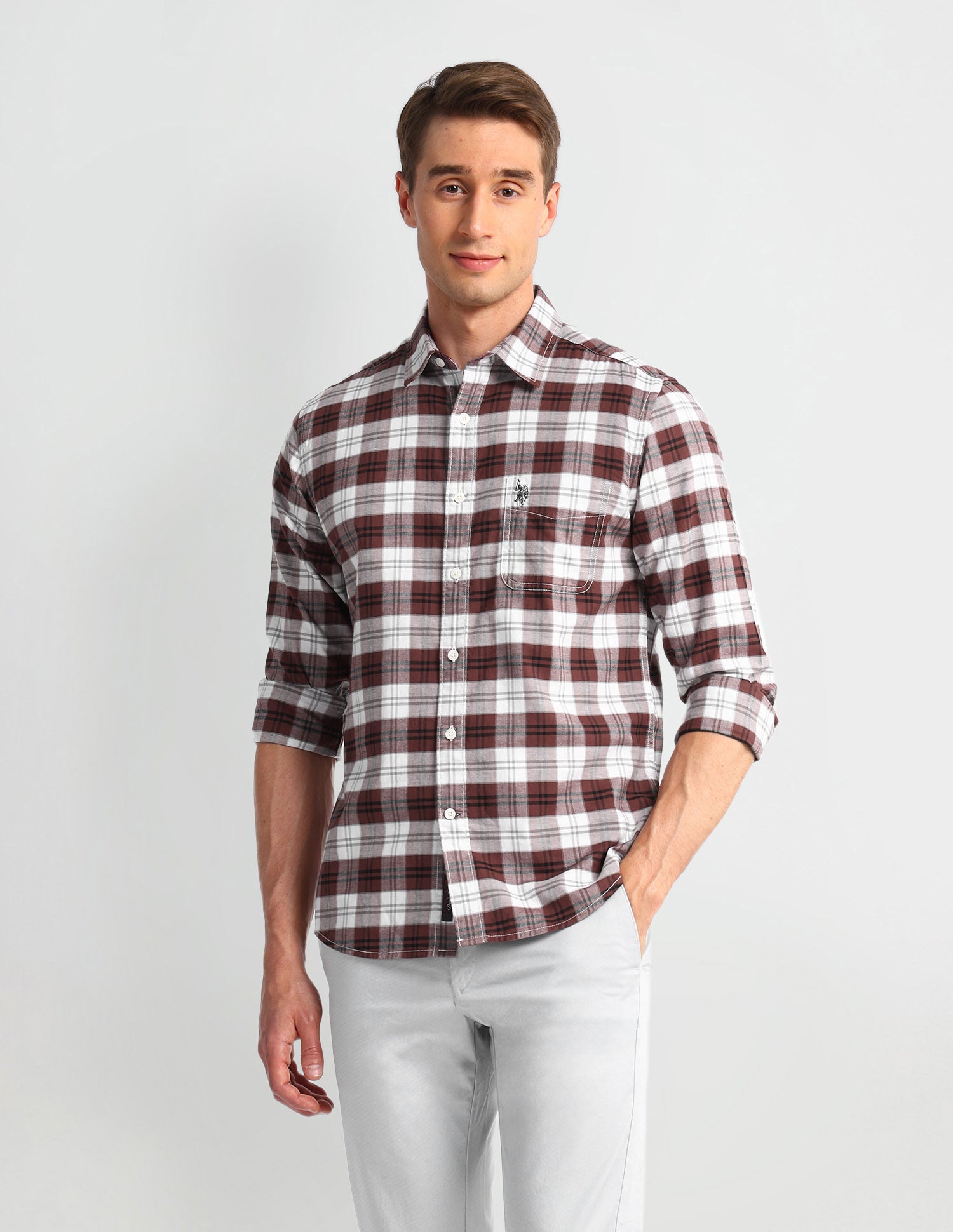 Tartan Checked Slim Fit Shirt Red - U.S. Polo Assn. India | Large