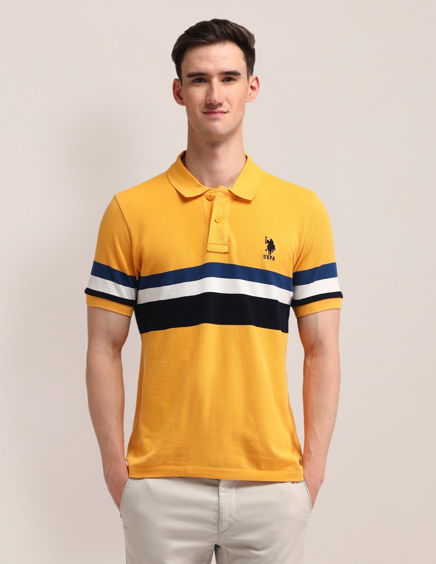 Horizontal Striped Slim Fit Polo Shirt Yellow - U.S. Polo Assn. India | Large