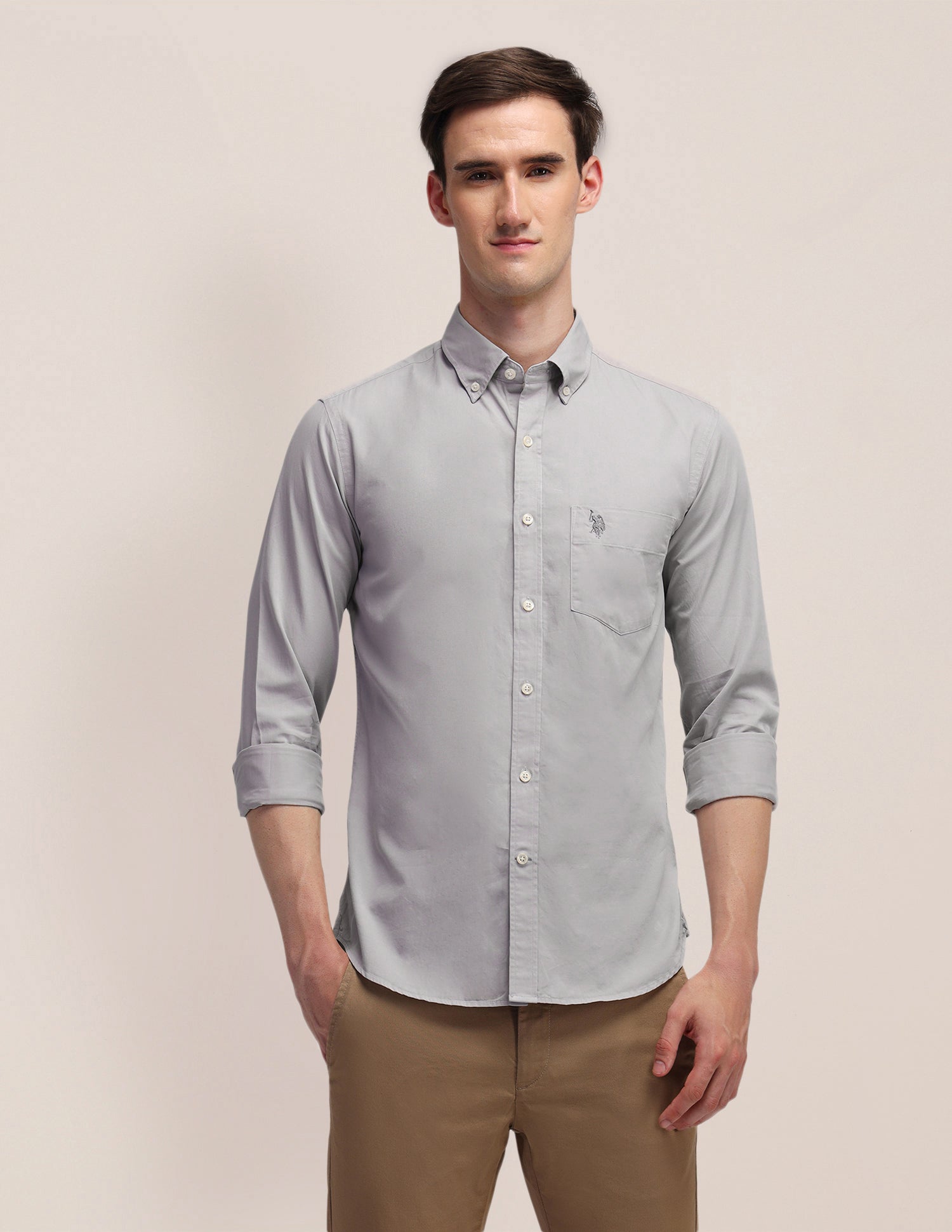 Tailored Fit Cotton Shirt Light Grey - U.S. POLO ASSN. | Large