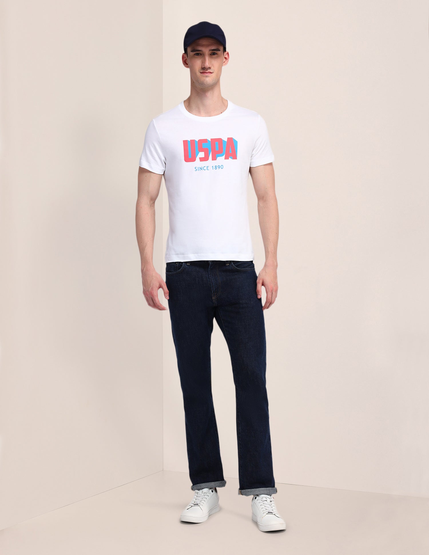 Typographic Printed Slim Fit T-Shirt White - U.S. Polo Assn. India | Large