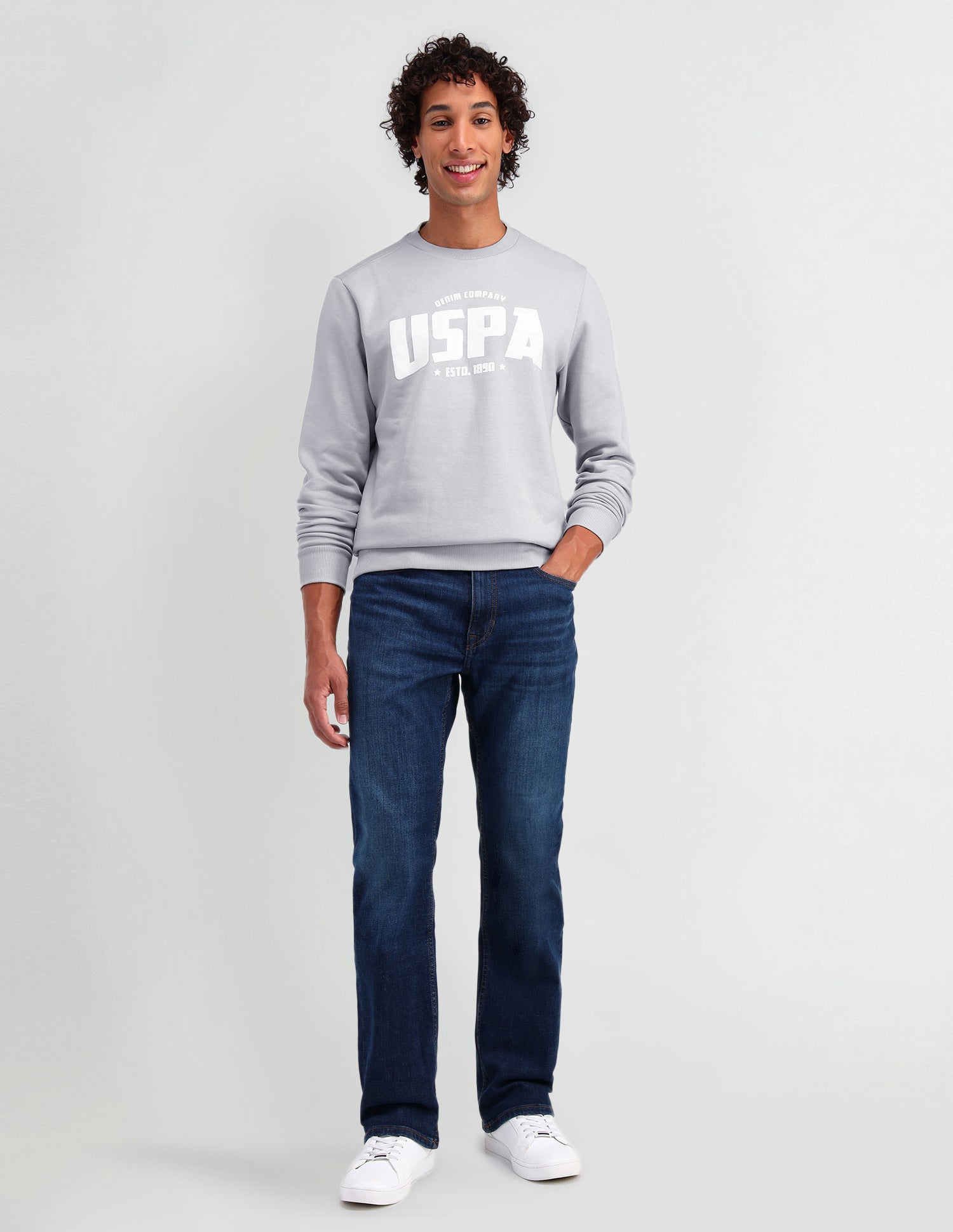 Crew Neck Brand Printed Sweatshirt Grey - U.S. POLO ASSN. | Large