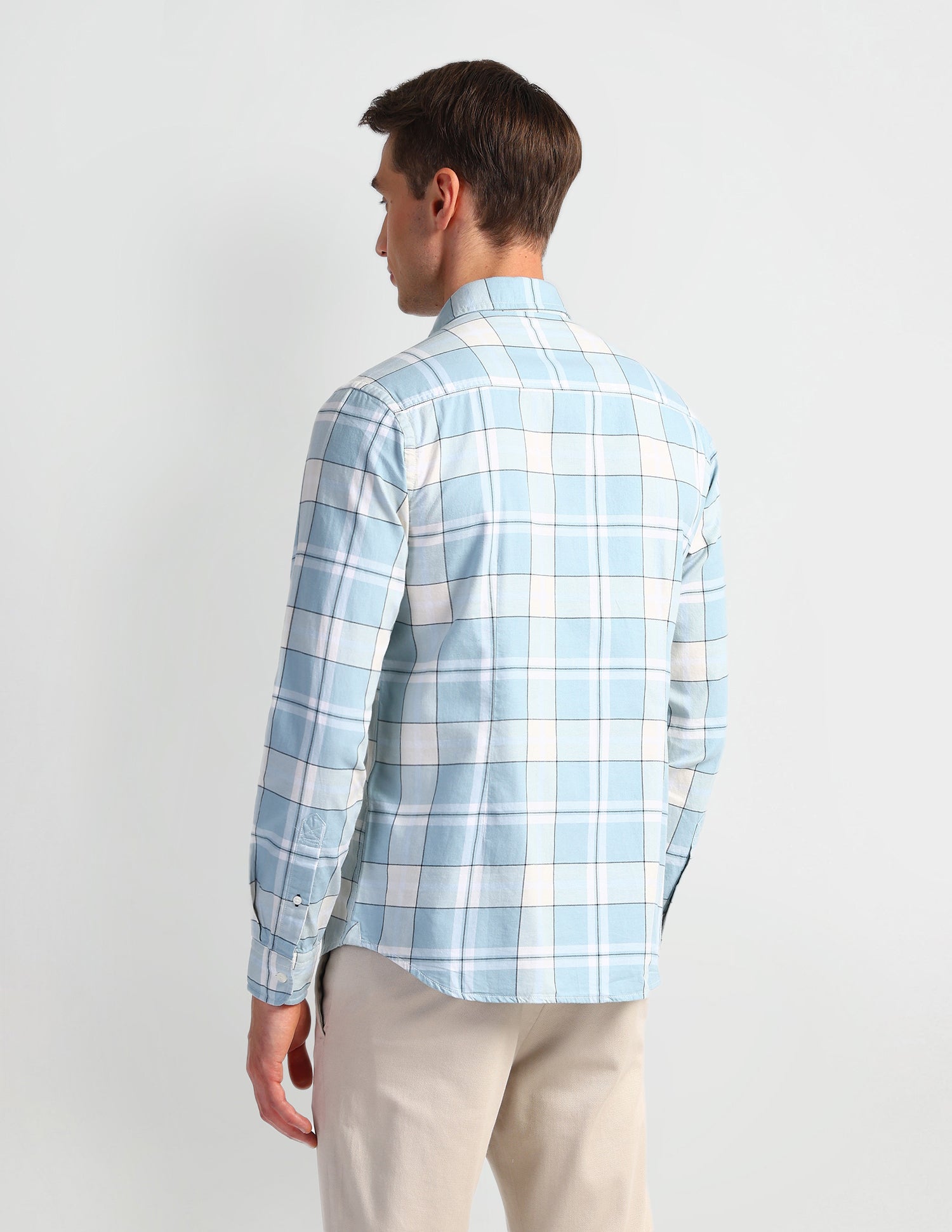 Windowpane Checked Slim Fit Shirt Light-Blue - U.S. Polo Assn. India | Large
