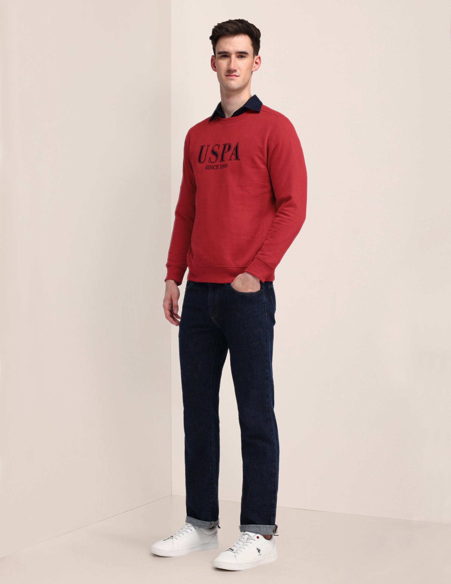 Crew Neck Brand Printed Sweatshirt Dark Red - U.S. Polo Assn. India | Large