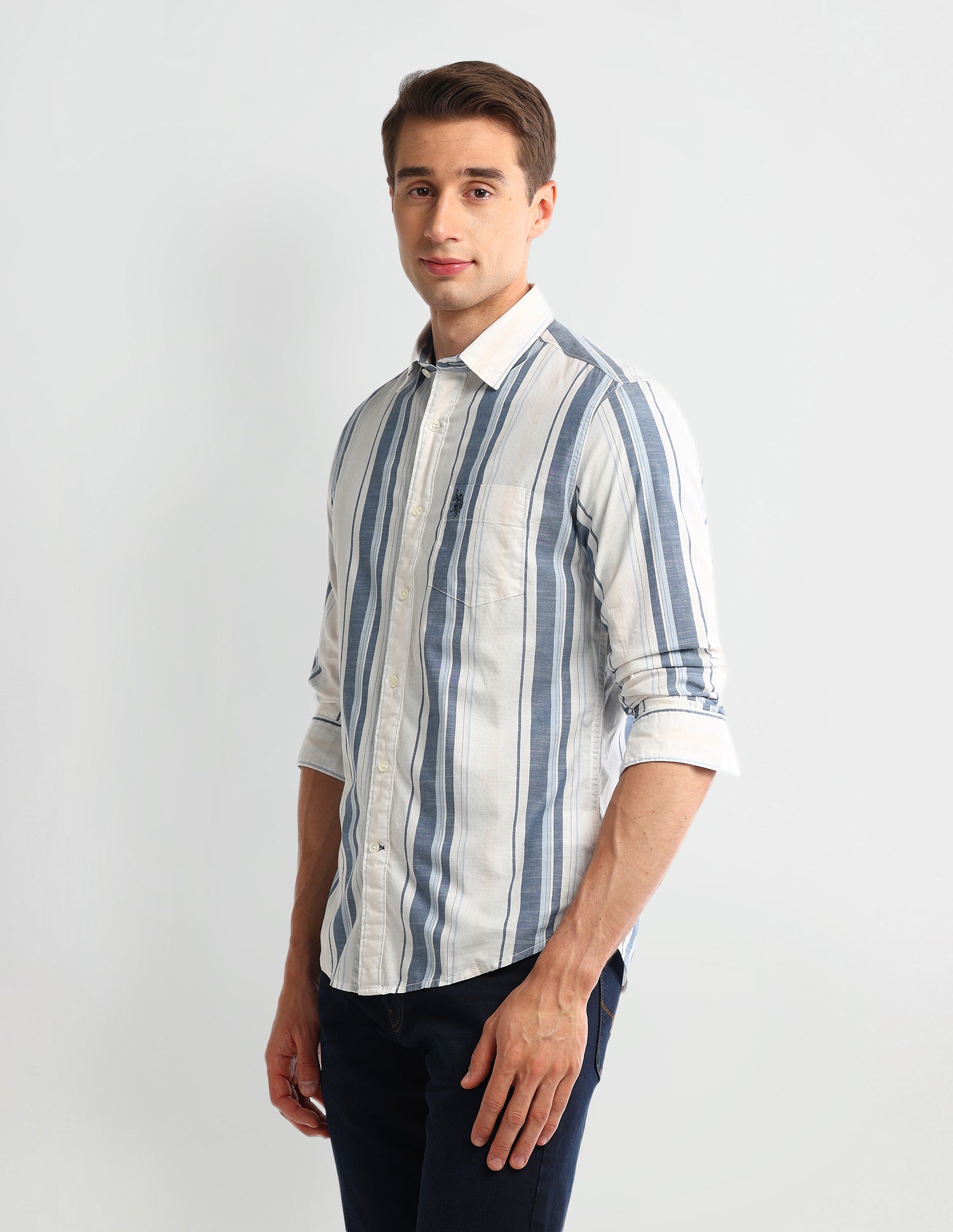 Vertical Striped Slim Fit Shirt Greyish-Blue - U.S. POLO ASSN. | Large