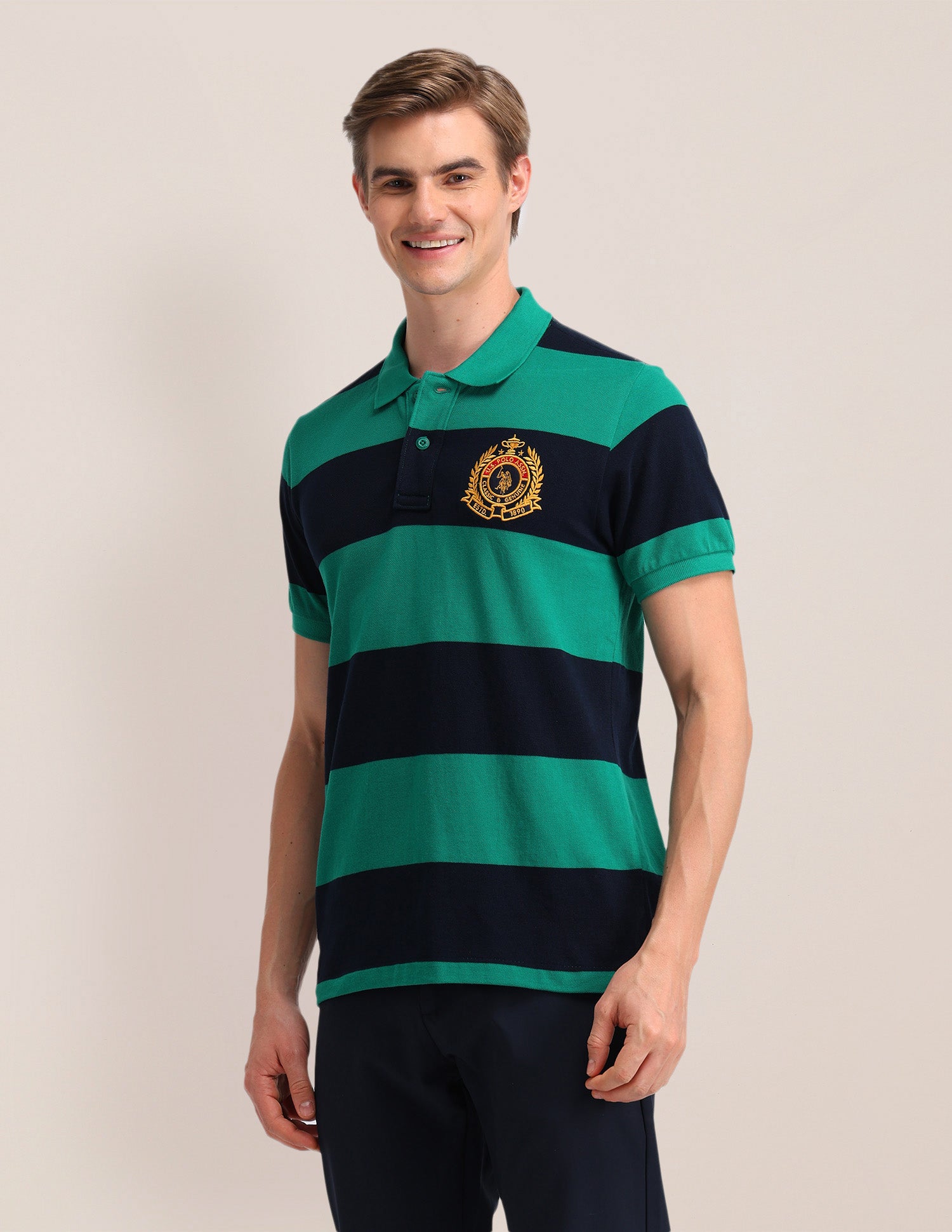 Horizontal Striped Slim Fit Polo Shirt Green - U.S. Polo Assn. India | Large
