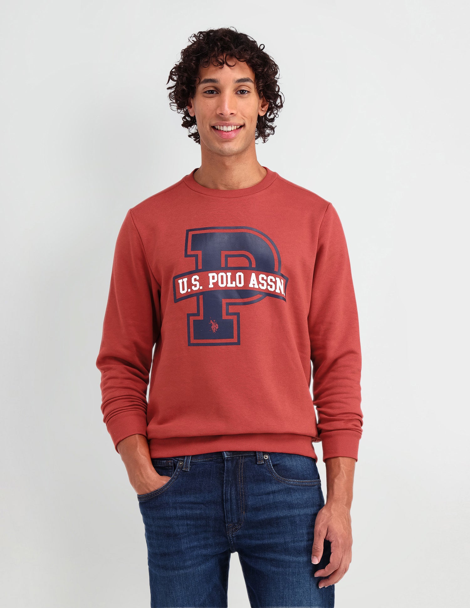 Crew Neck Brand Printed Sweatshirt Red - U.S. Polo Assn. India | Large