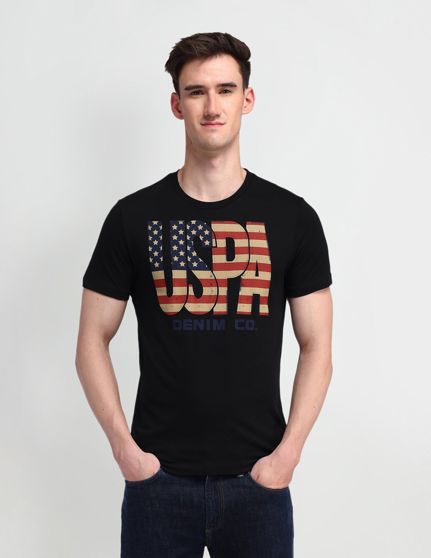 Graphic Printed Muscle Fit T-Shirt Uspa Black - U.S. Polo Assn. India | Large