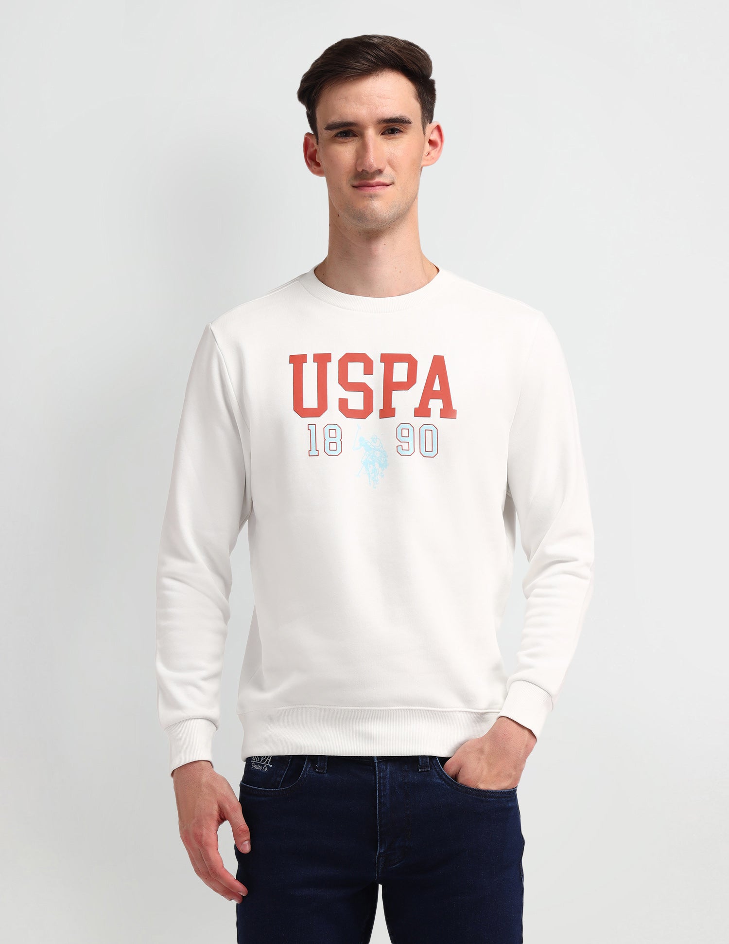 Crew Neck Brand Printed Sweatshirt Ivory - U.S. Polo Assn. India | Large