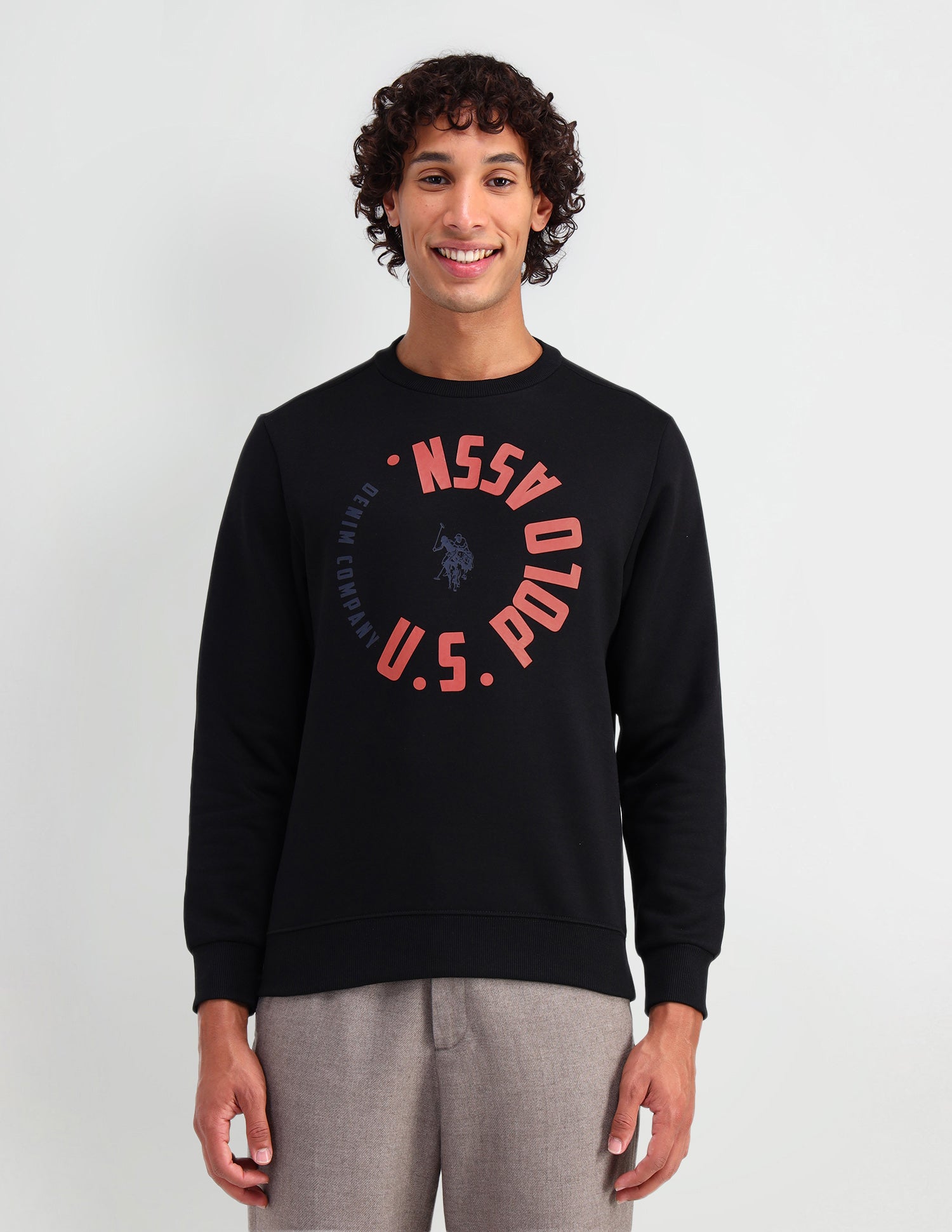 Crew Neck Regular Fit Sweatshirt Black - U.S. Polo Assn. India | Large