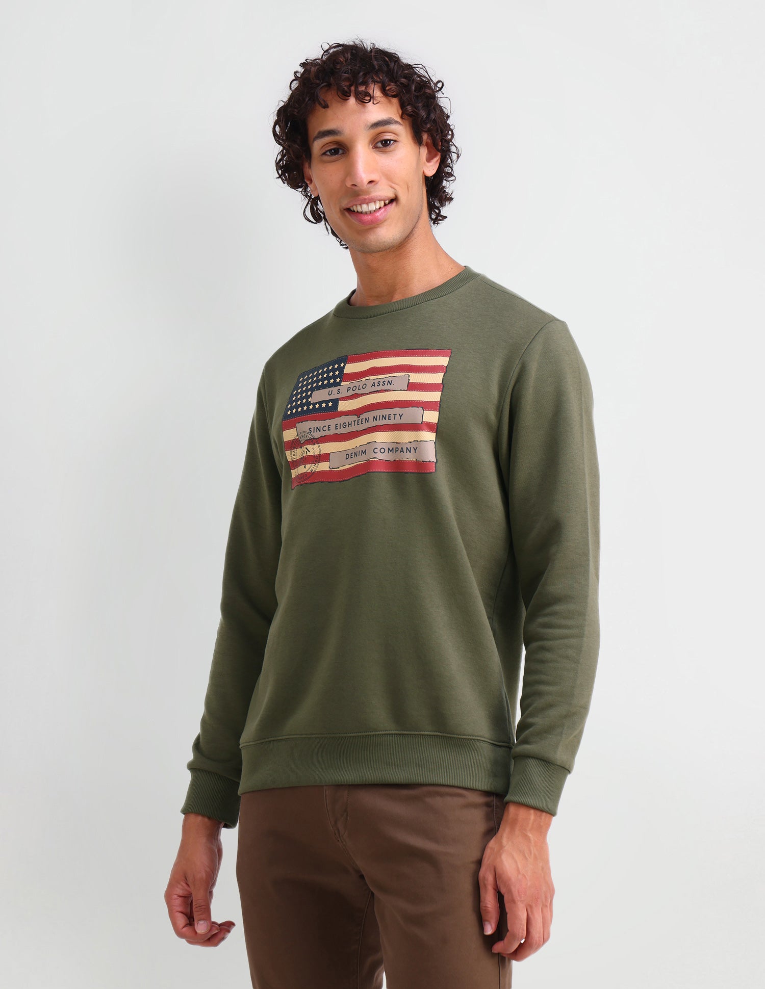 Crew Neck Graphic printed Sweatshirt Olive - U.S. POLO ASSN. | Large