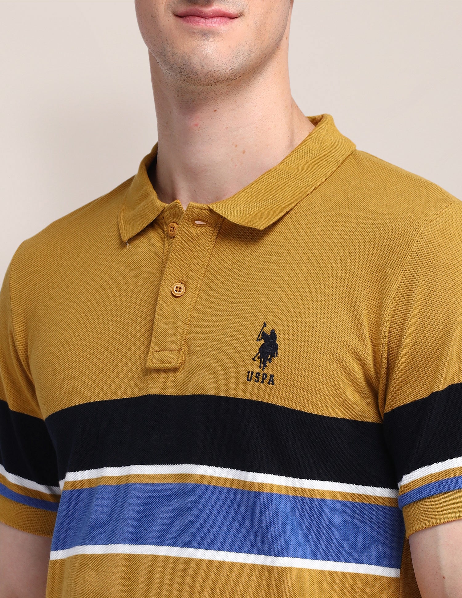 Horizontal Striped Slim Fit Polo Shirt Mustard - U.S. Polo Assn. India | Large