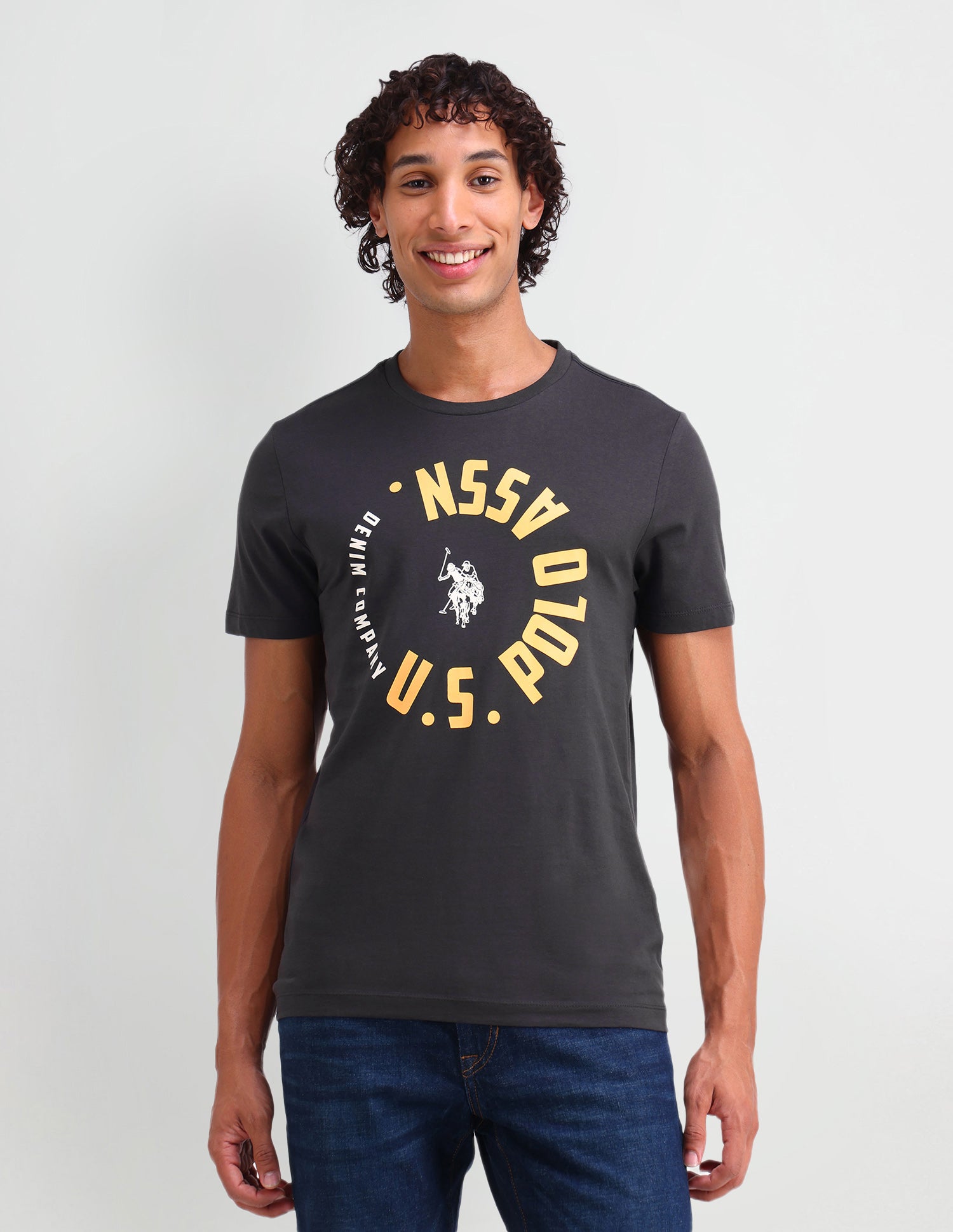 Brand Printed Cotton T-Shirt Dark Grey - U.S. Polo Assn. India | Large