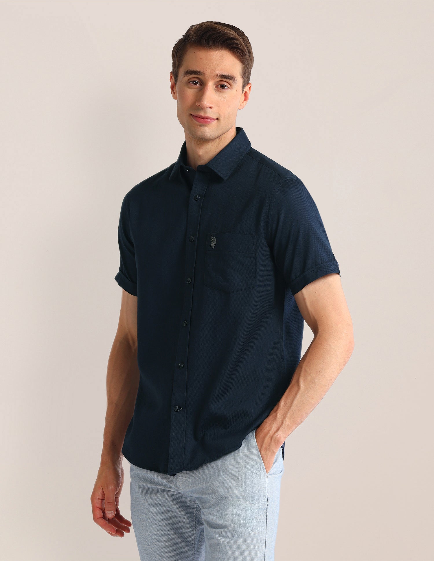 Solid Regular Fit Shirt Navy - U.S. POLO ASSN. | Large