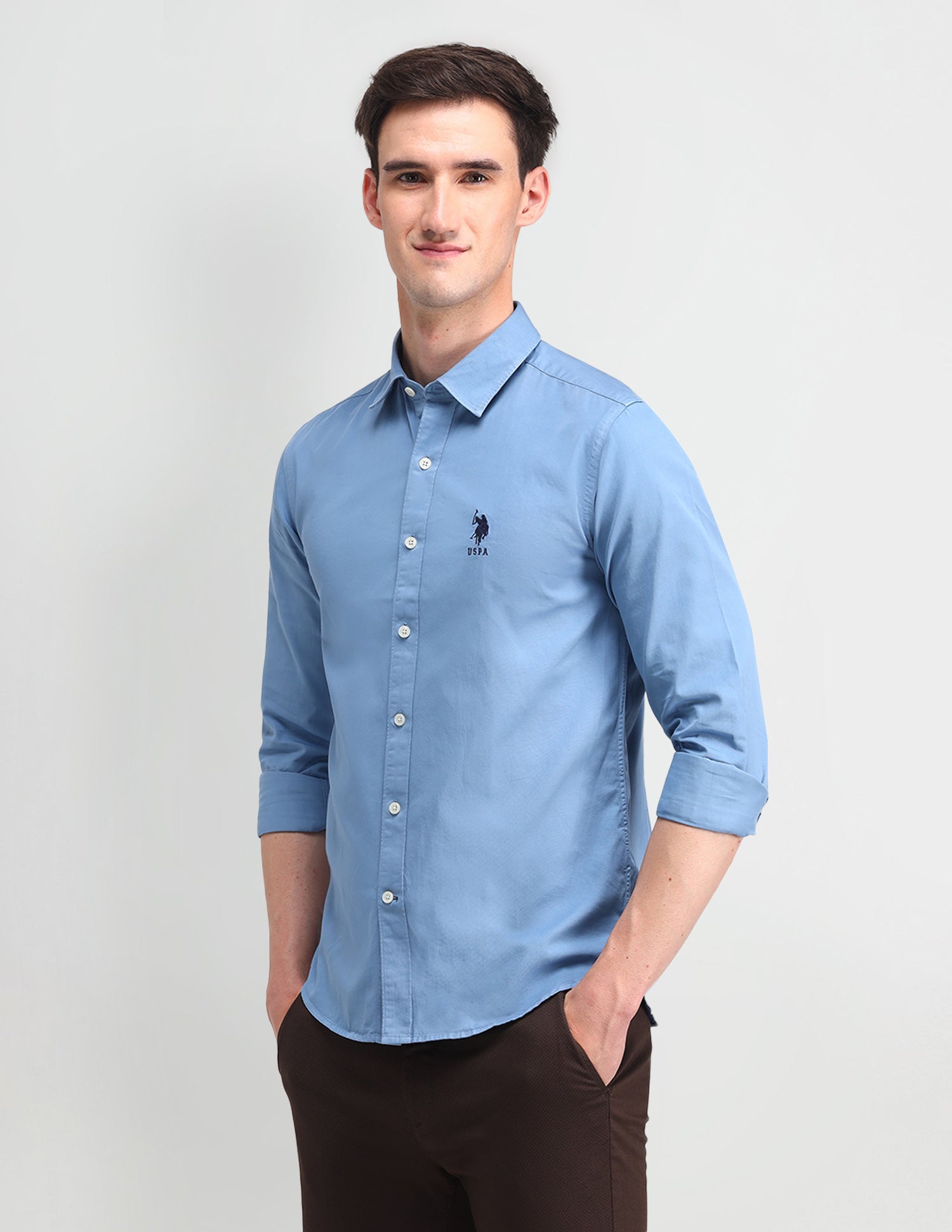 Solid Slim Fit Shirt Blue - U.S. POLO ASSN. | Large