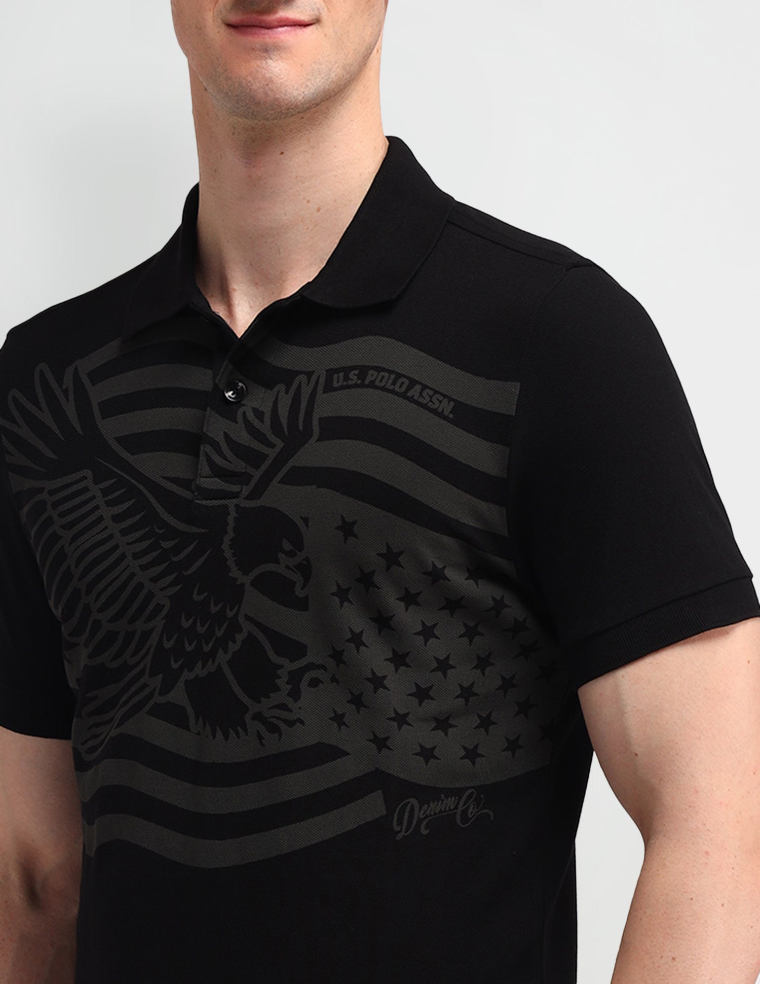 Graphic Printed Muscle Fit Polo Shirt Black - U.S. Polo Assn. India | Large