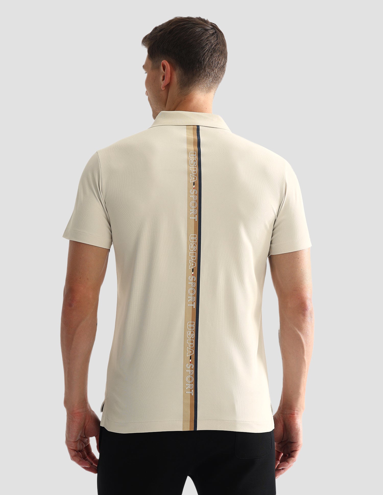 Horizontal Striped Slim Polo Shirt Beige - U.S. Polo Assn. India | Large