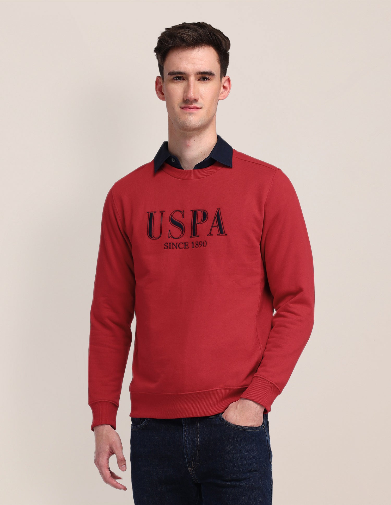Crew Neck Brand Printed Sweatshirt Dark Red - U.S. Polo Assn. India | Large